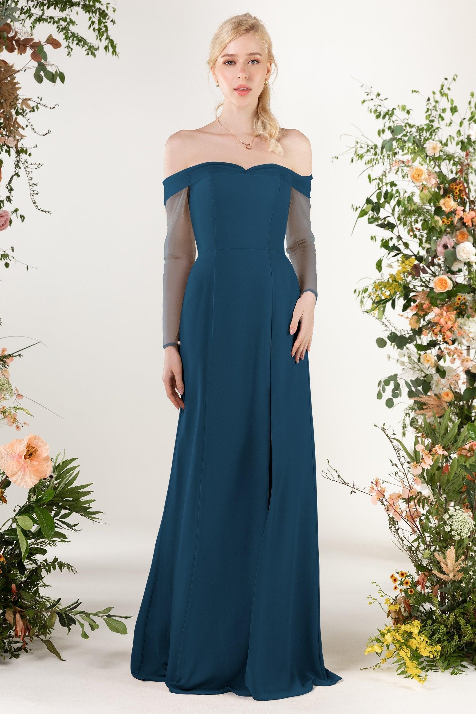 Trumpet Sweep-Brush Train Chiffon Bridesmaid Dress CB0480 - COCOMELODY