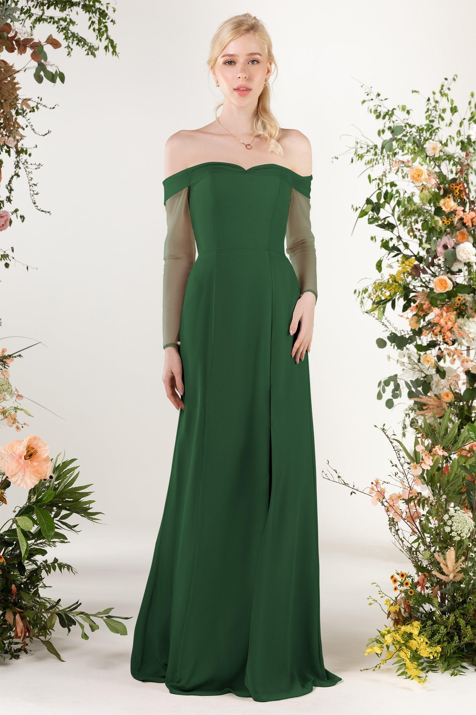 Trumpet Sweep-Brush Train Chiffon Bridesmaid Dress CB0480 - COCOMELODY