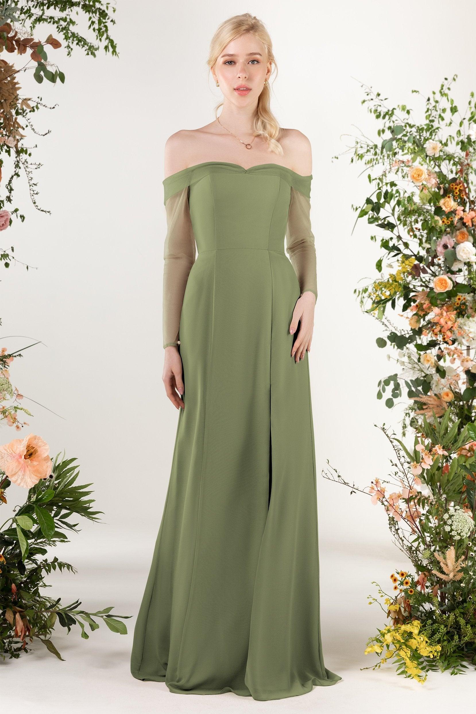 Trumpet Sweep-Brush Train Chiffon Bridesmaid Dress CB0480 - COCOMELODY