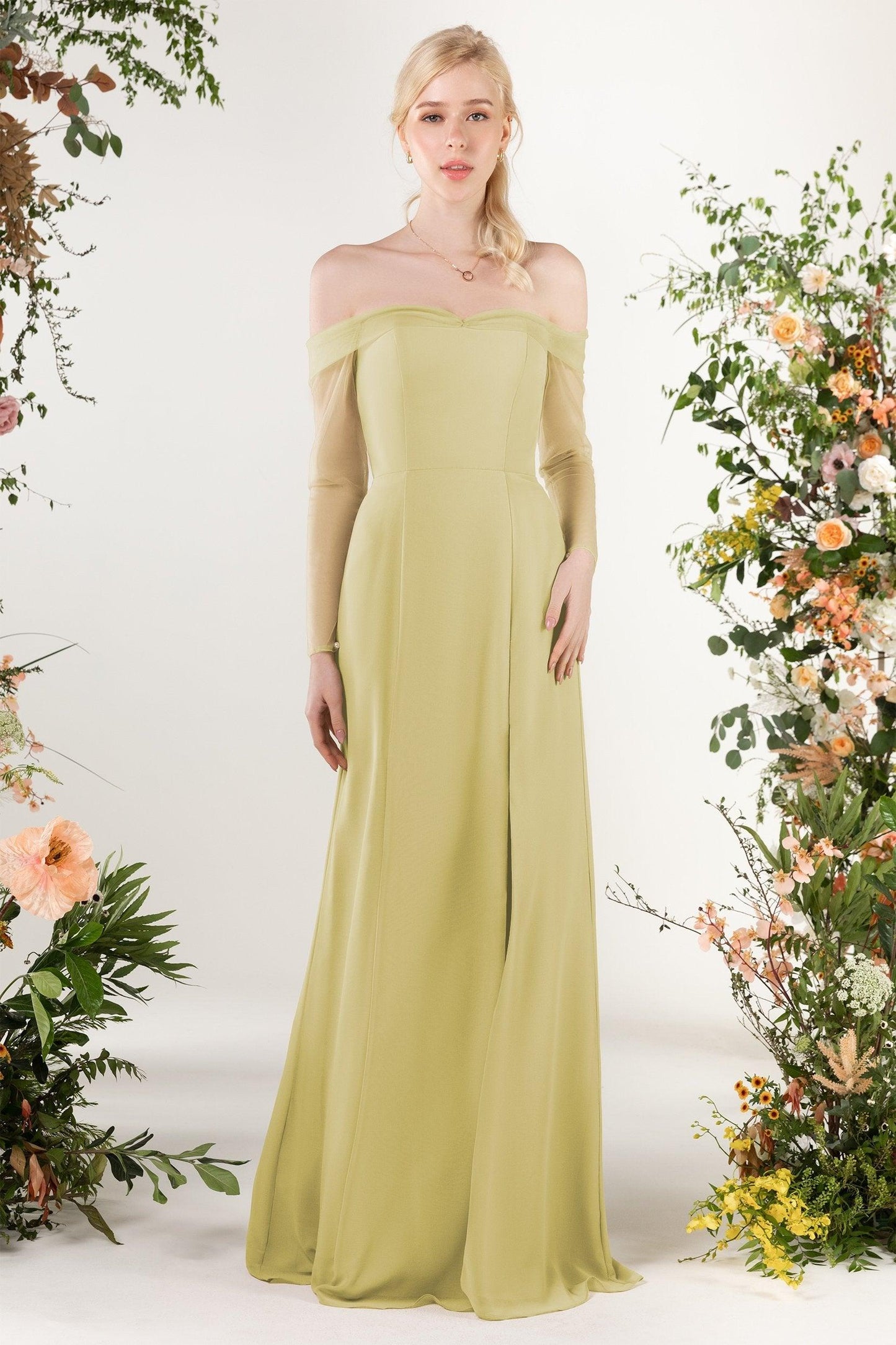 Trumpet Sweep-Brush Train Chiffon Bridesmaid Dress CB0480 - COCOMELODY
