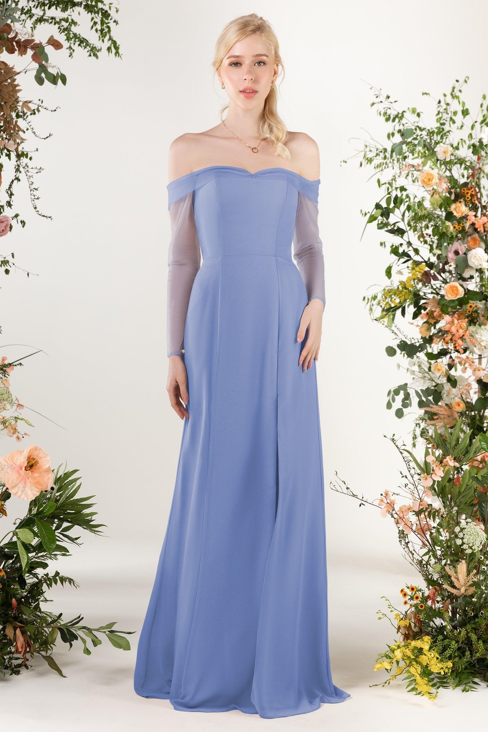 Trumpet Sweep-Brush Train Chiffon Bridesmaid Dress CB0480 - COCOMELODY