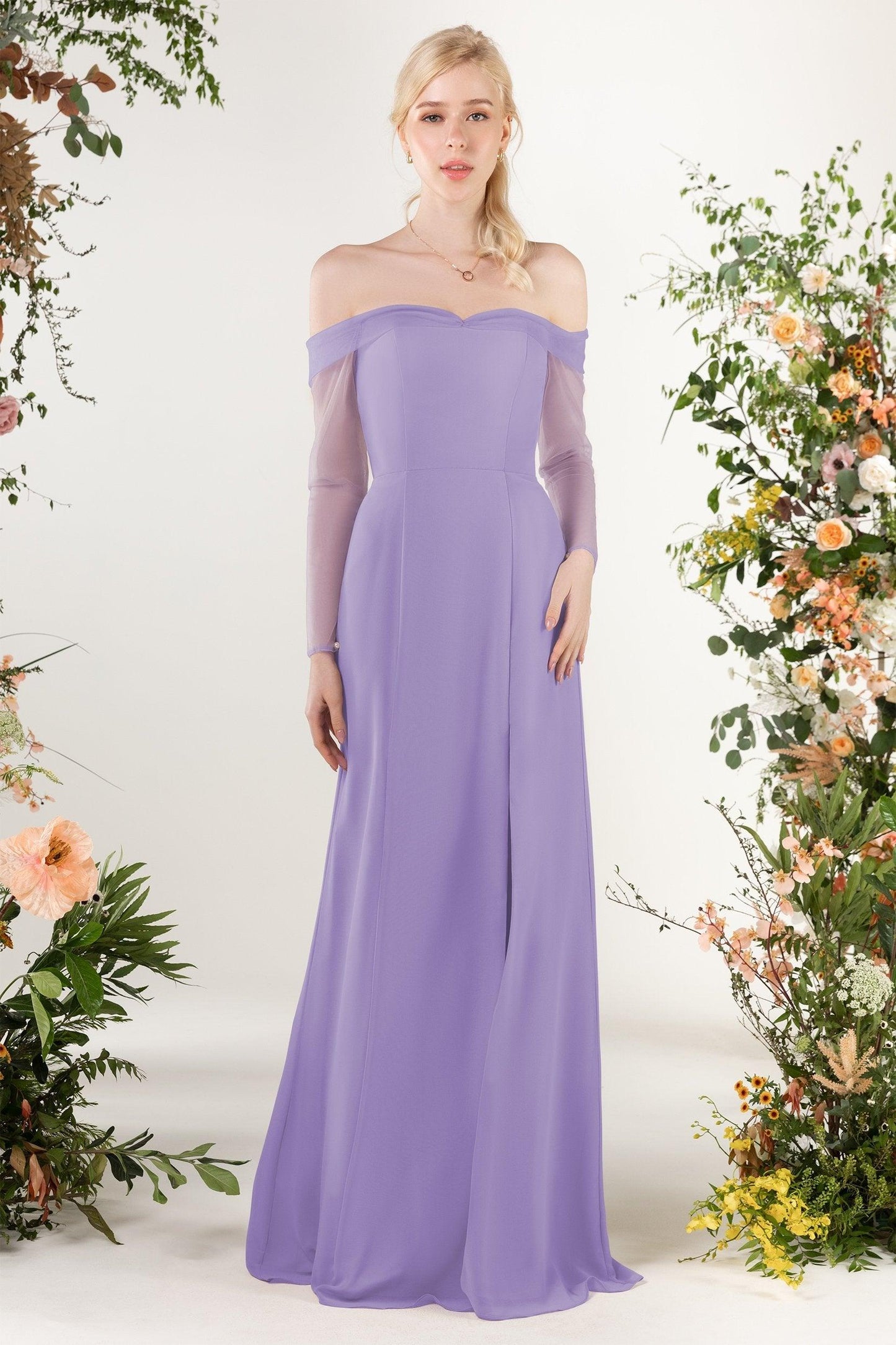 Trumpet Sweep-Brush Train Chiffon Bridesmaid Dress CB0480 - COCOMELODY
