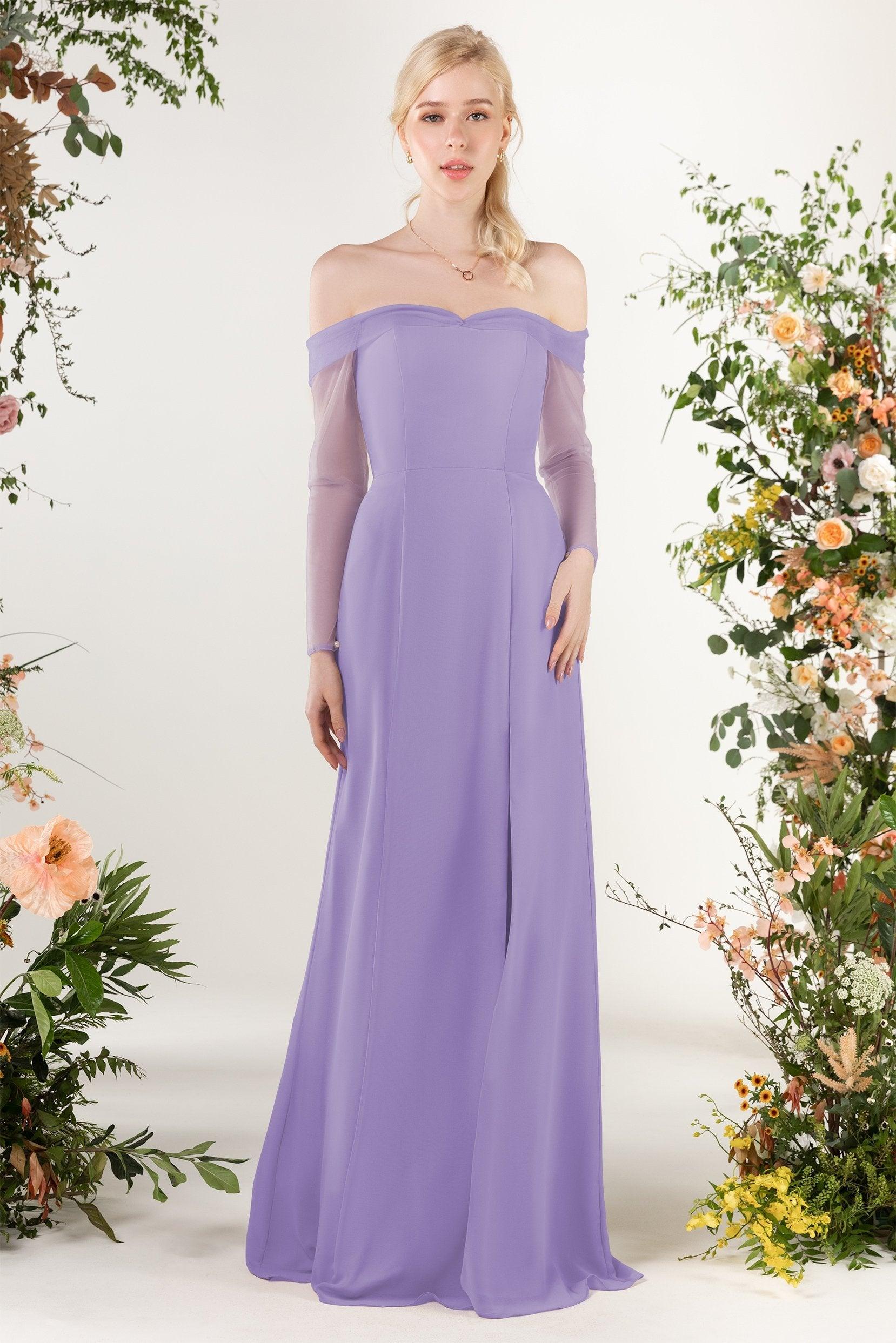 Trumpet Sweep-Brush Train Chiffon Bridesmaid Dress CB0480 - COCOMELODY