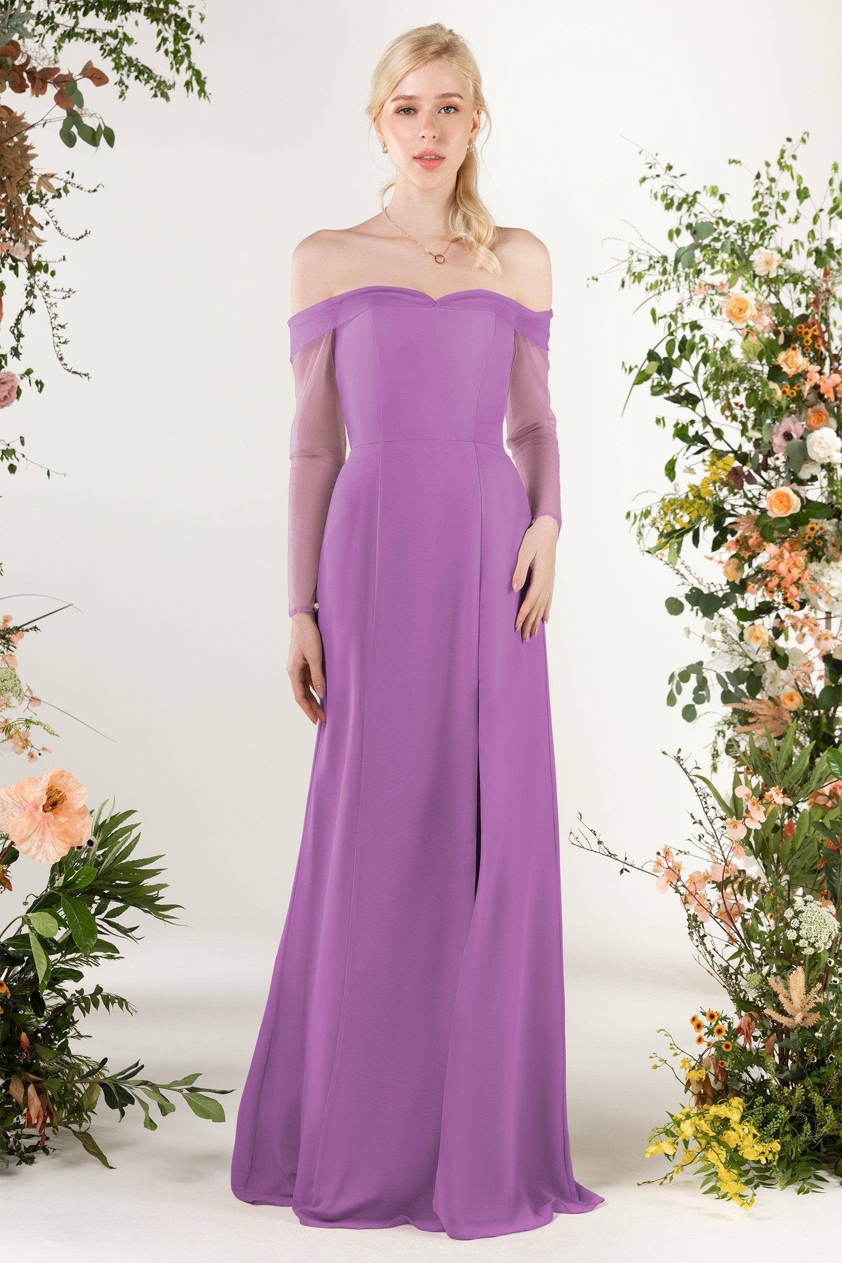 Trumpet Sweep-Brush Train Chiffon Bridesmaid Dress CB0480 - COCOMELODY
