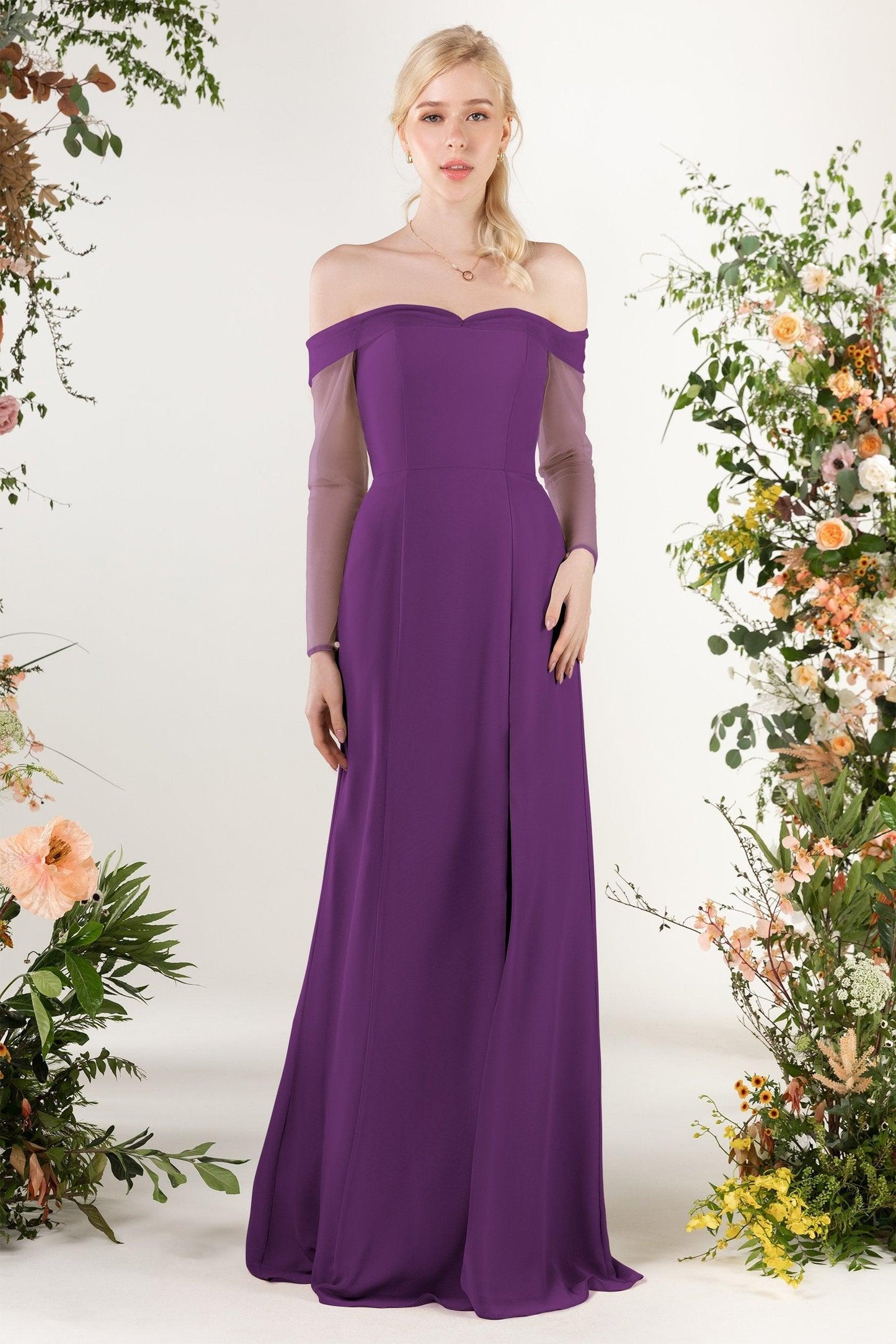 Trumpet Sweep-Brush Train Chiffon Bridesmaid Dress CB0480 - COCOMELODY