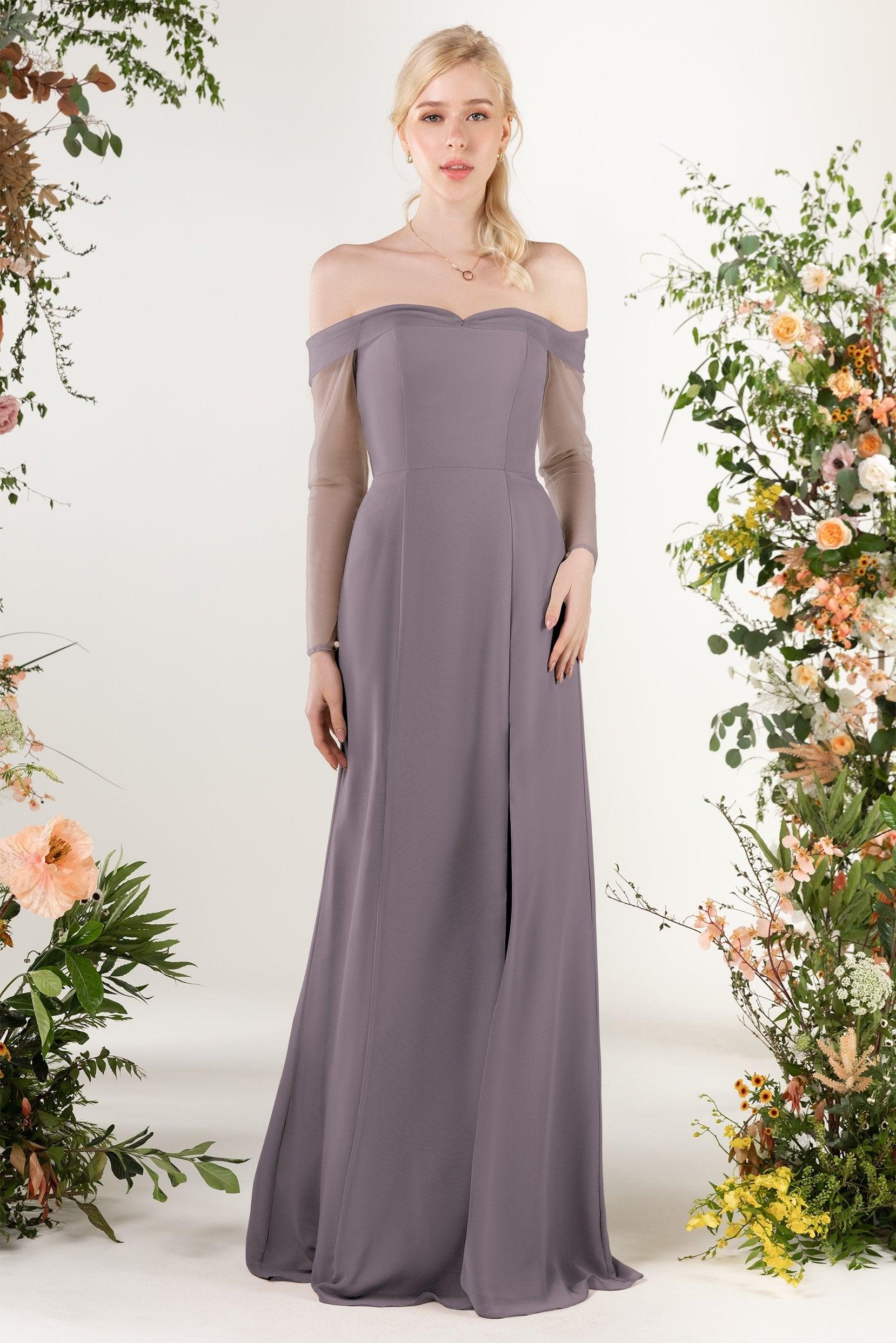 Trumpet Sweep-Brush Train Chiffon Bridesmaid Dress CB0480 - COCOMELODY