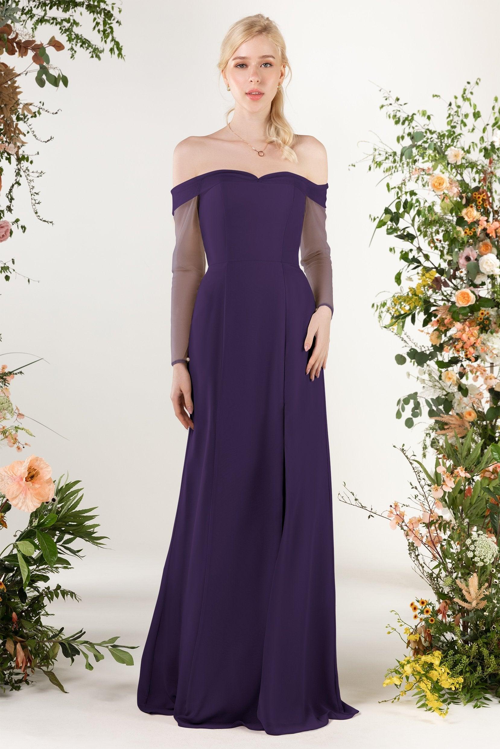 Trumpet Sweep-Brush Train Chiffon Bridesmaid Dress CB0480 - COCOMELODY