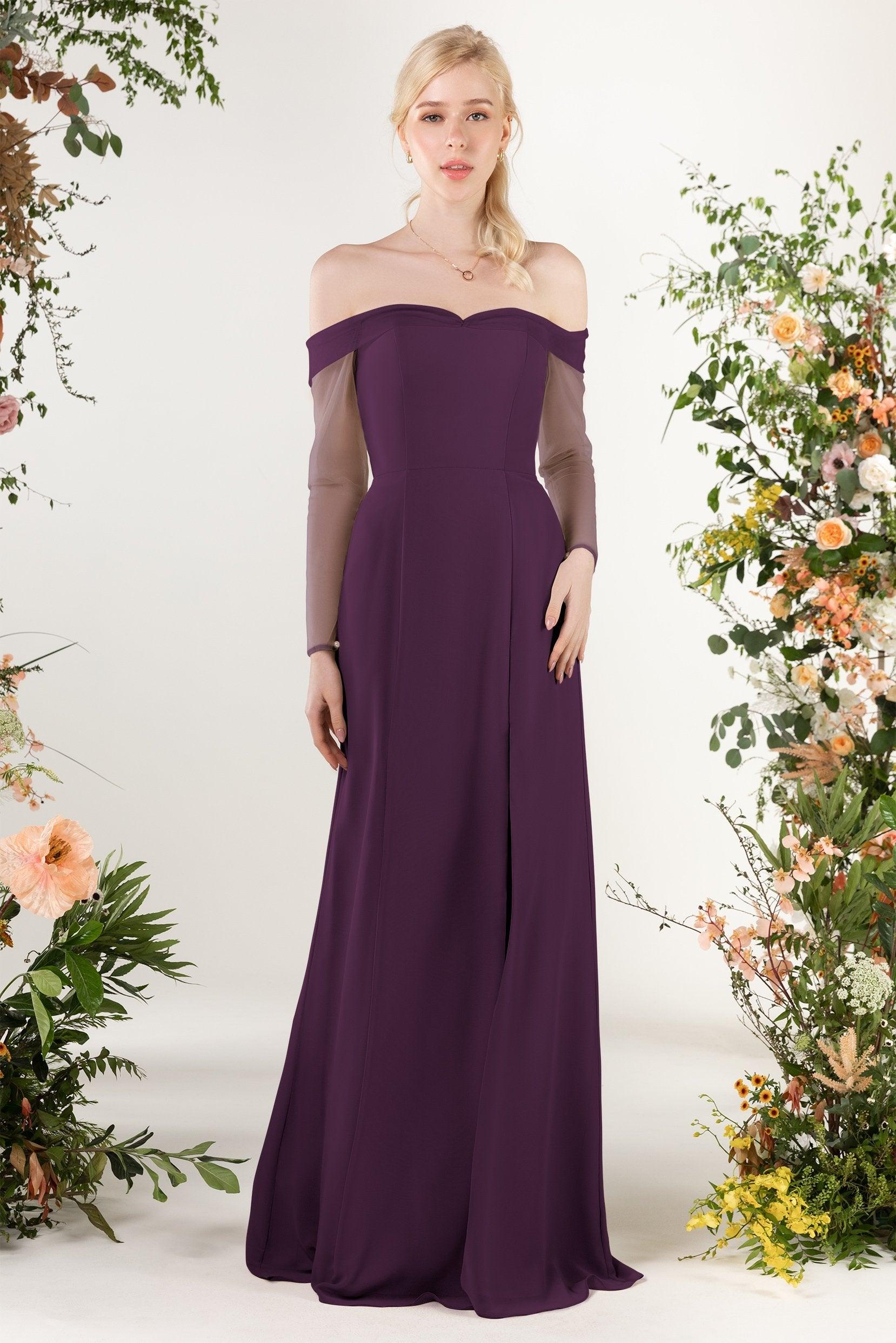 Trumpet Sweep-Brush Train Chiffon Bridesmaid Dress CB0480 - COCOMELODY