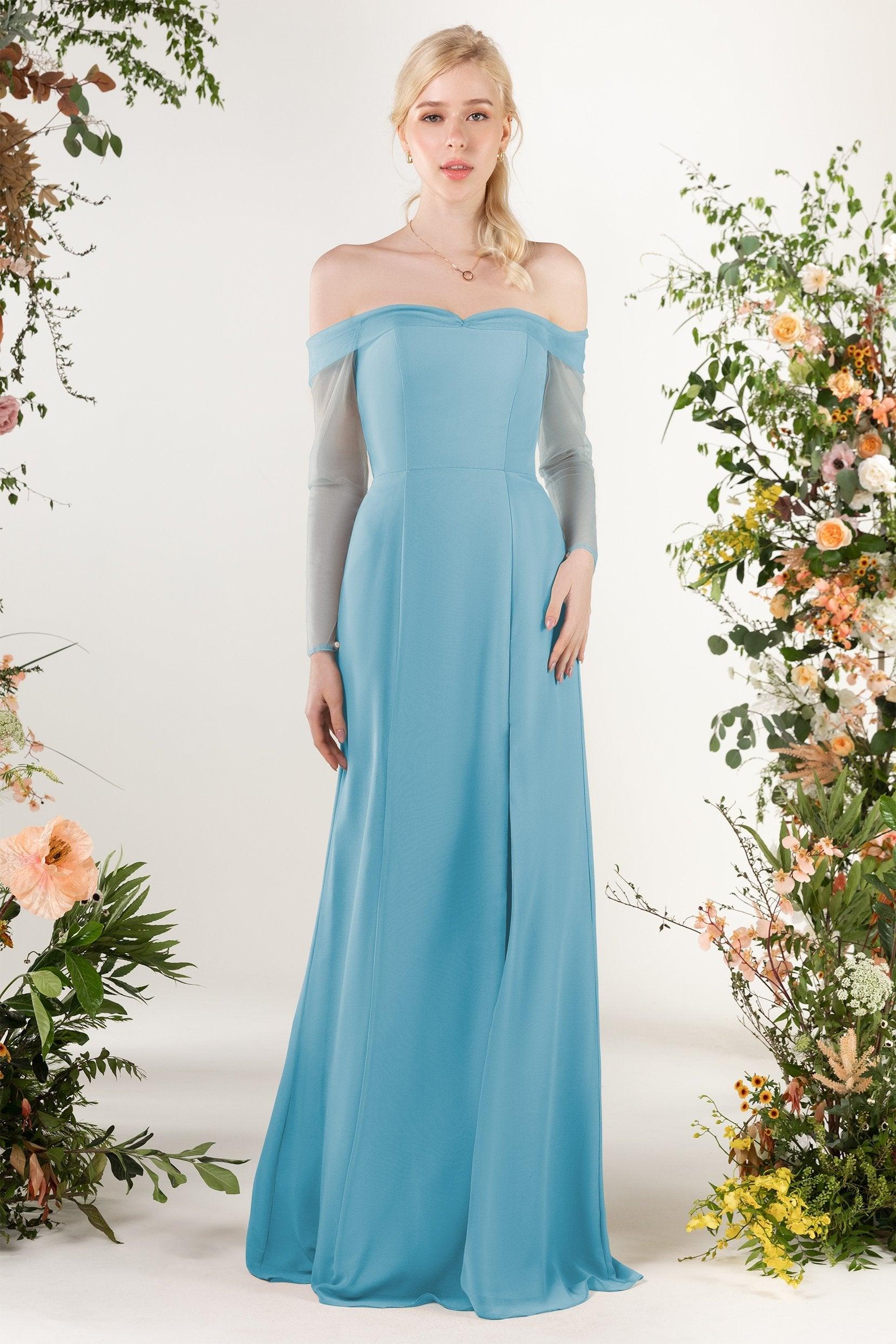 Trumpet Sweep-Brush Train Chiffon Bridesmaid Dress CB0480 - COCOMELODY