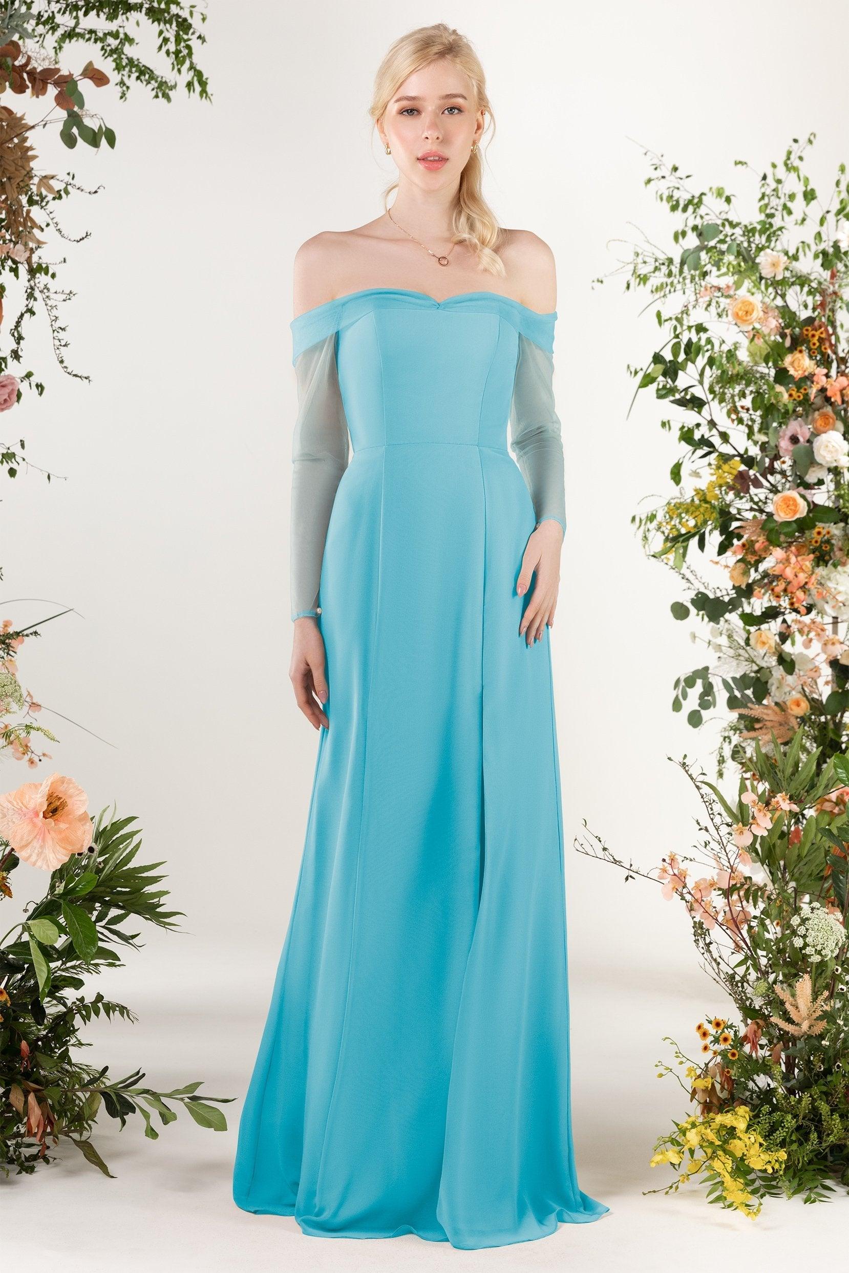 Trumpet Sweep-Brush Train Chiffon Bridesmaid Dress CB0480 - COCOMELODY