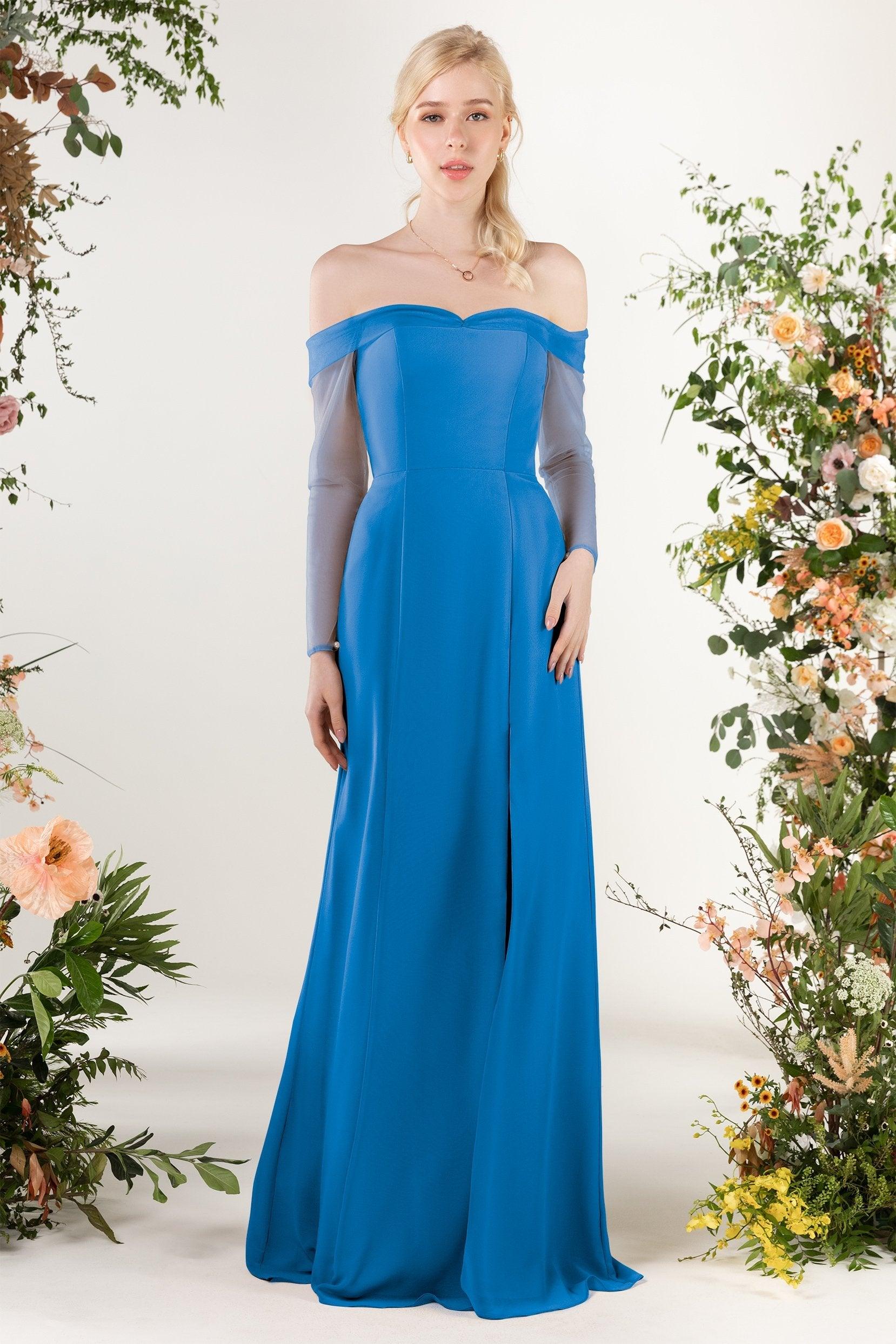 Trumpet Sweep-Brush Train Chiffon Bridesmaid Dress CB0480 - COCOMELODY