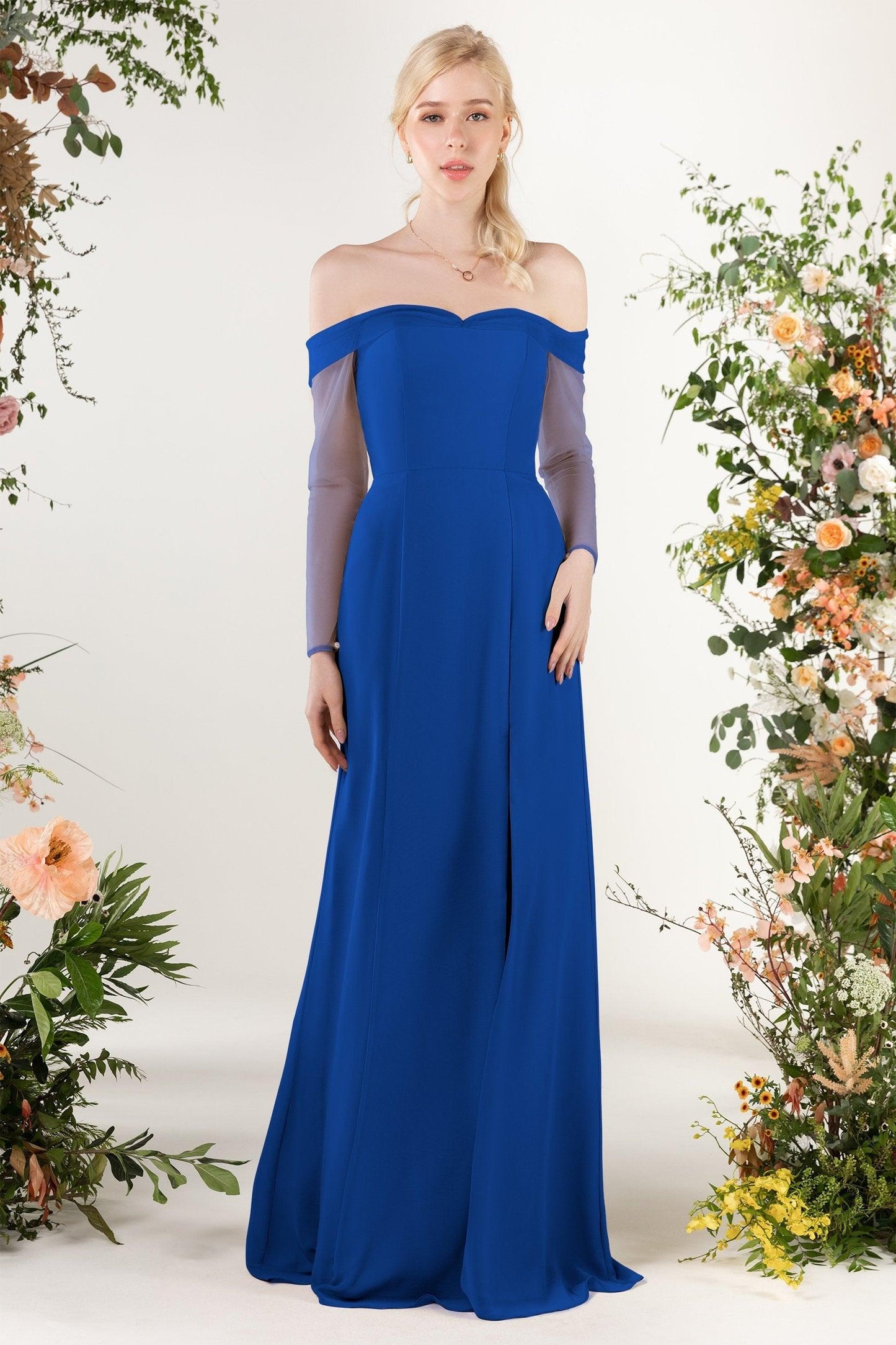 Trumpet Sweep-Brush Train Chiffon Bridesmaid Dress CB0480 - COCOMELODY