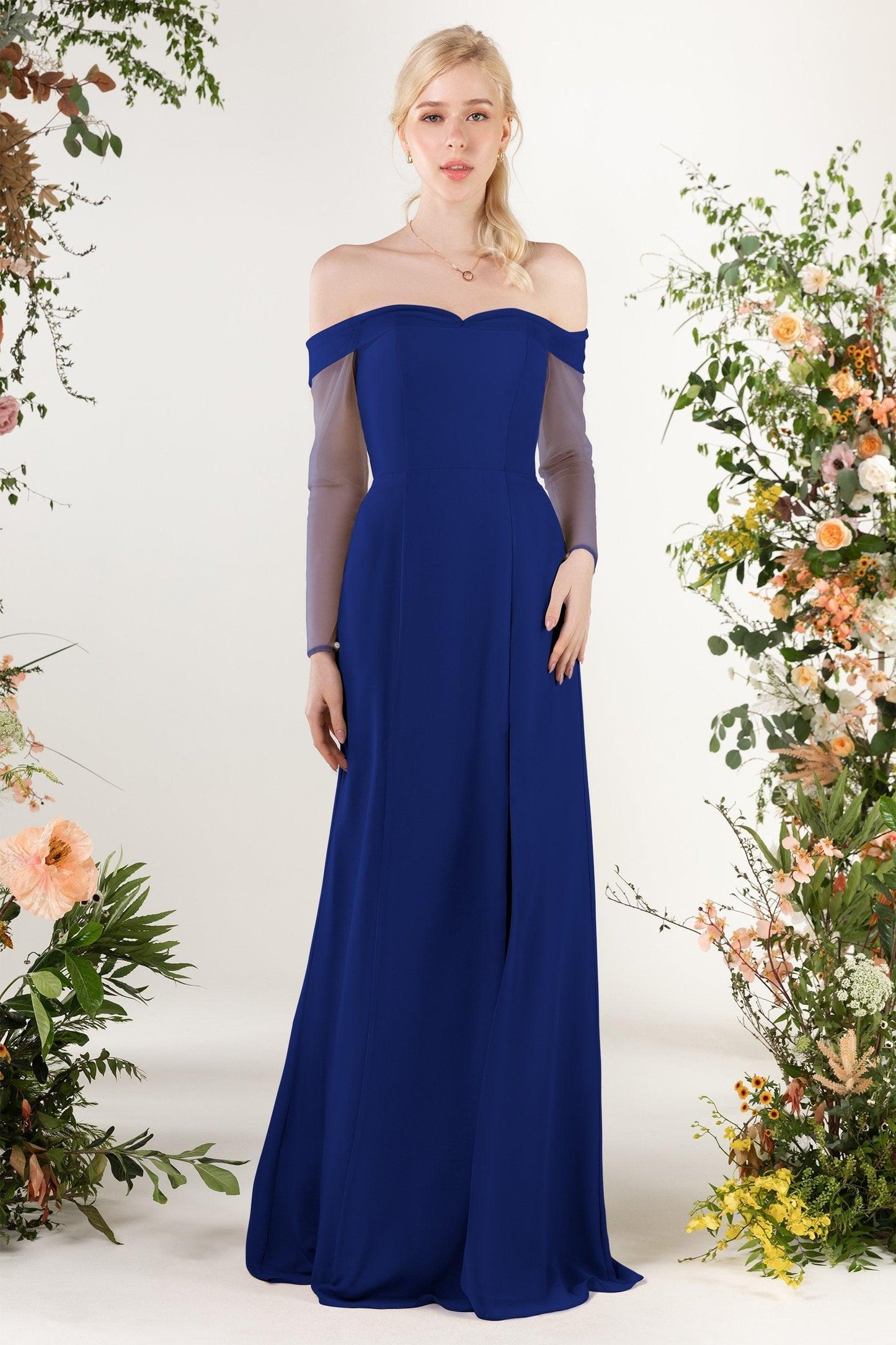 Trumpet Sweep-Brush Train Chiffon Bridesmaid Dress CB0480 - COCOMELODY