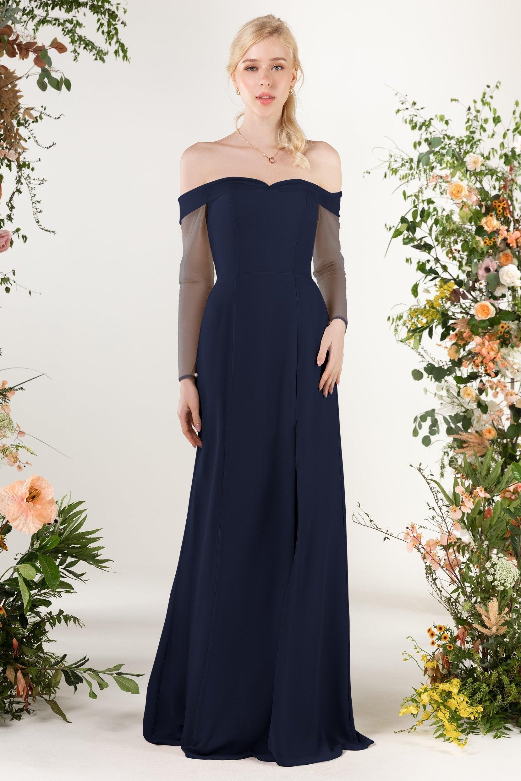 Trumpet Sweep-Brush Train Chiffon Bridesmaid Dress CB0480 - COCOMELODY