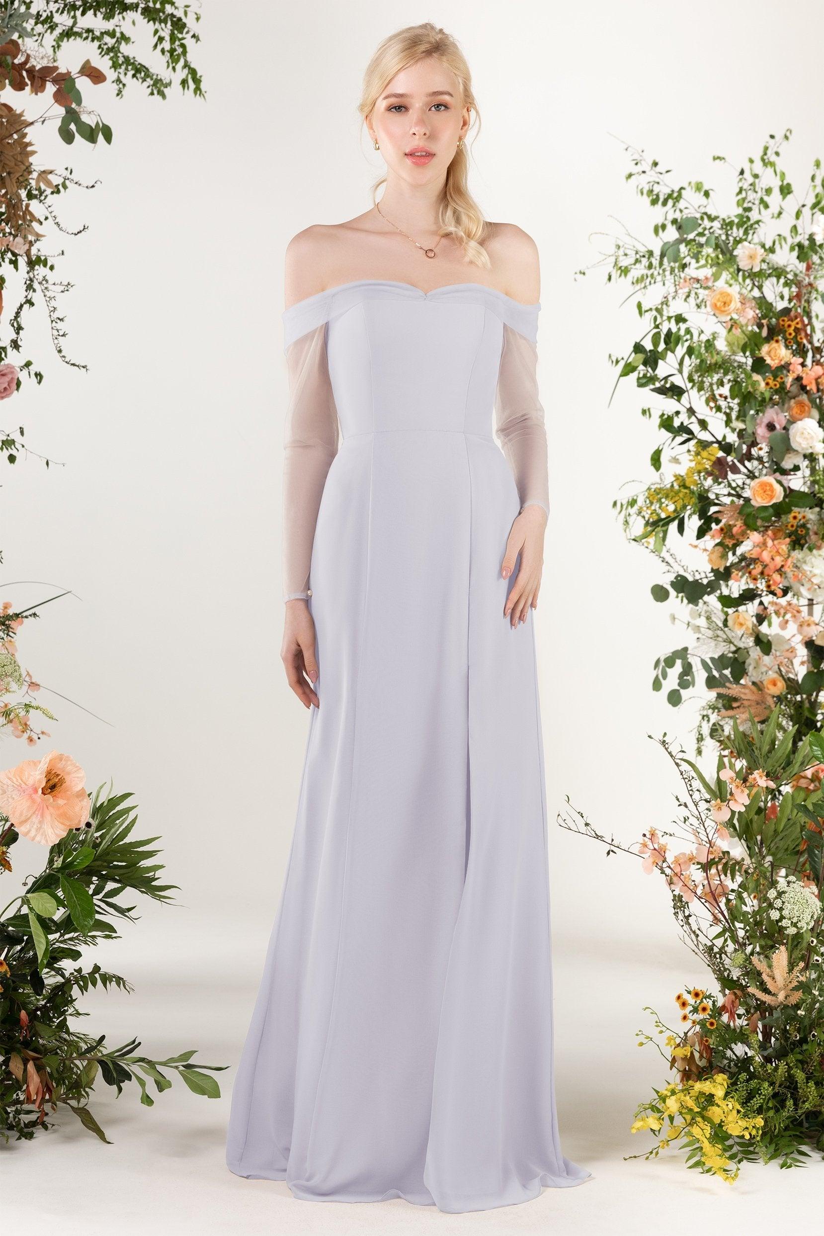 Trumpet Sweep-Brush Train Chiffon Bridesmaid Dress CB0480 - COCOMELODY