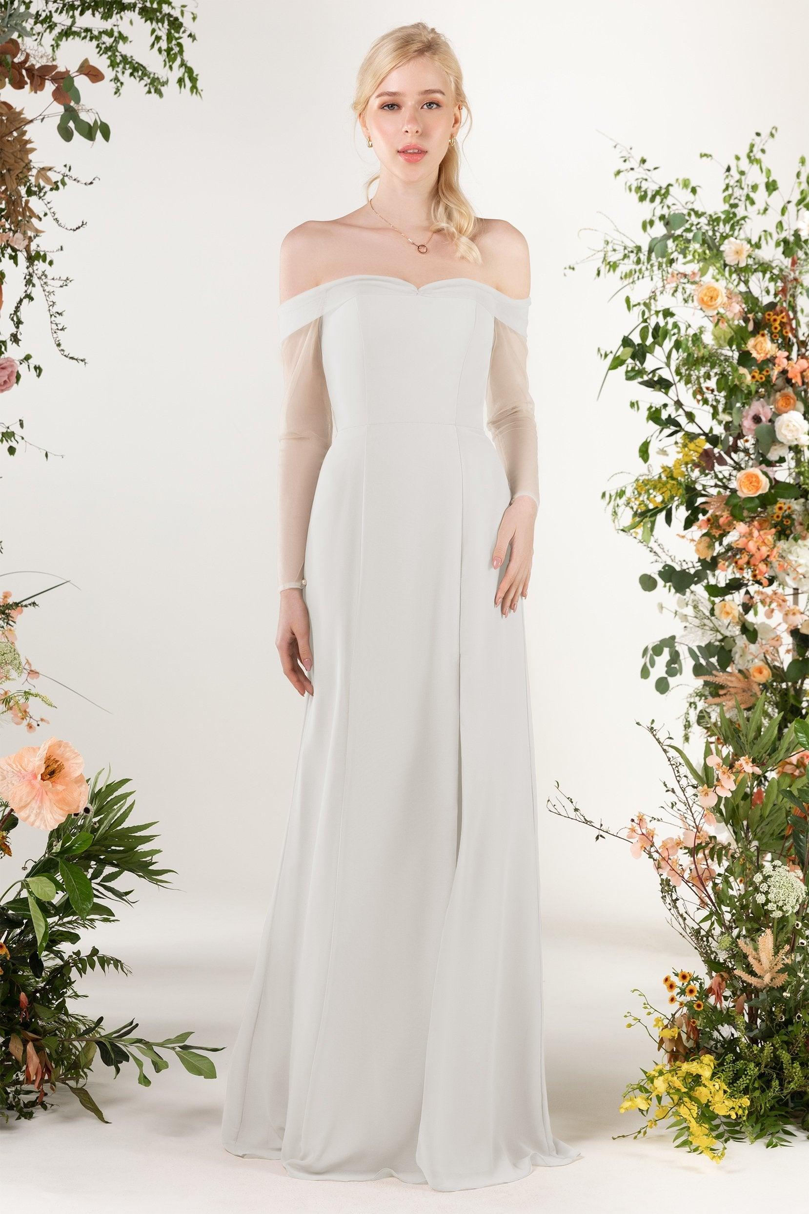 Trumpet Sweep-Brush Train Chiffon Bridesmaid Dress CB0480 - COCOMELODY