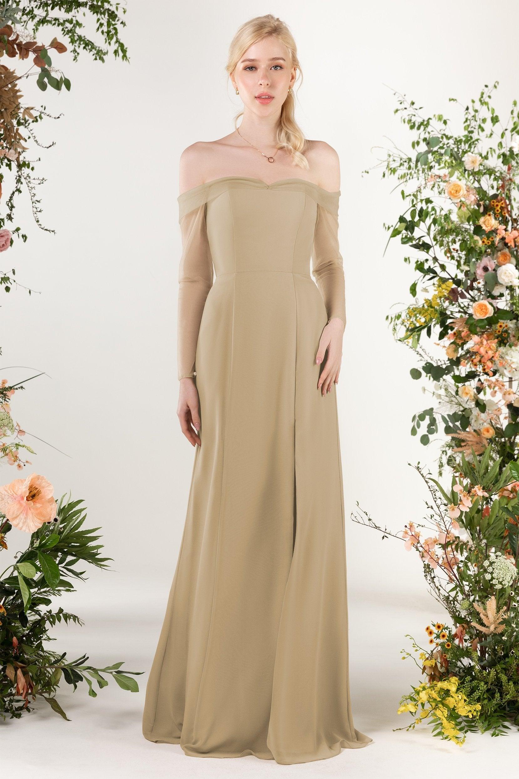 Trumpet Sweep-Brush Train Chiffon Bridesmaid Dress CB0480 - COCOMELODY