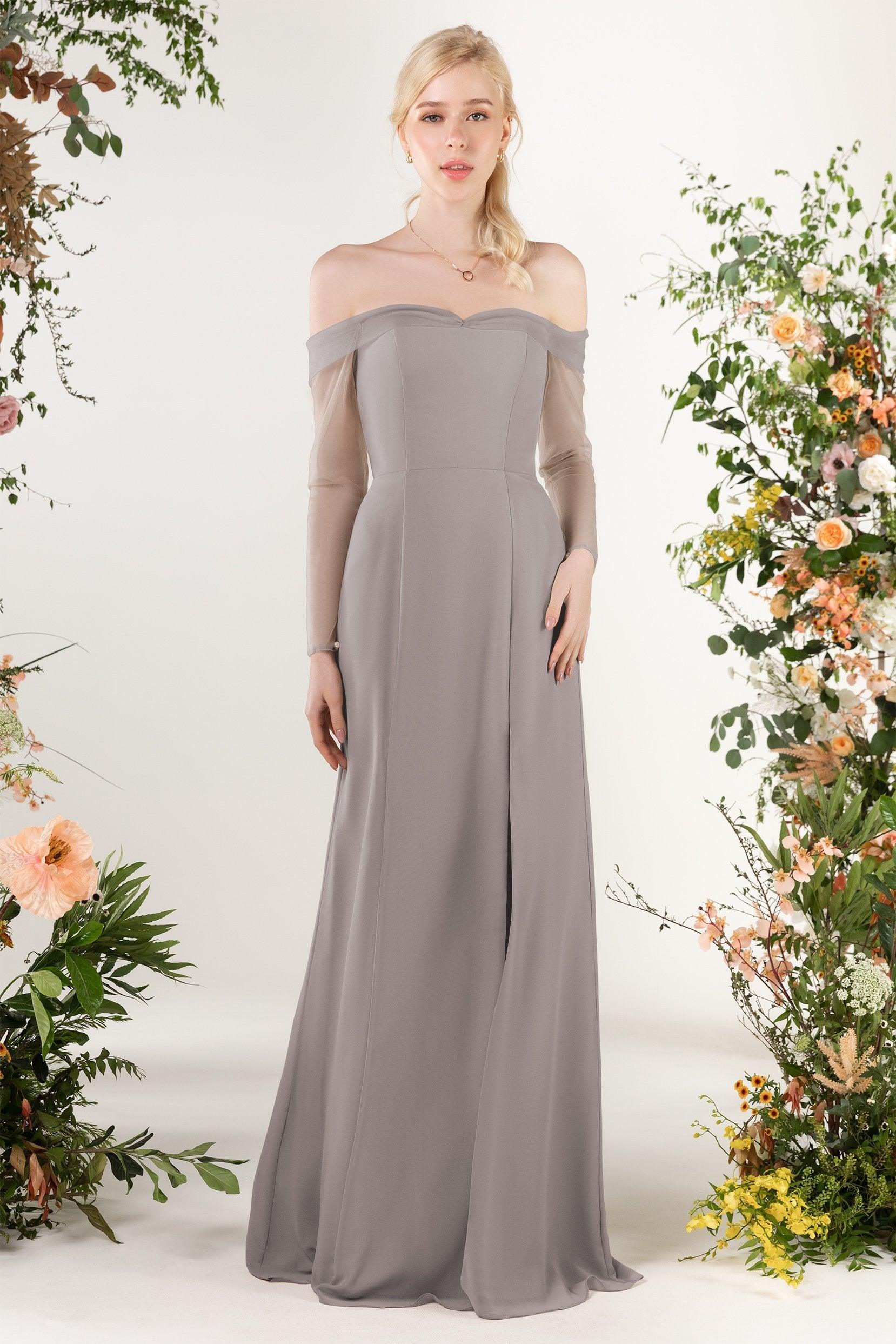 Trumpet Sweep-Brush Train Chiffon Bridesmaid Dress CB0480 - COCOMELODY
