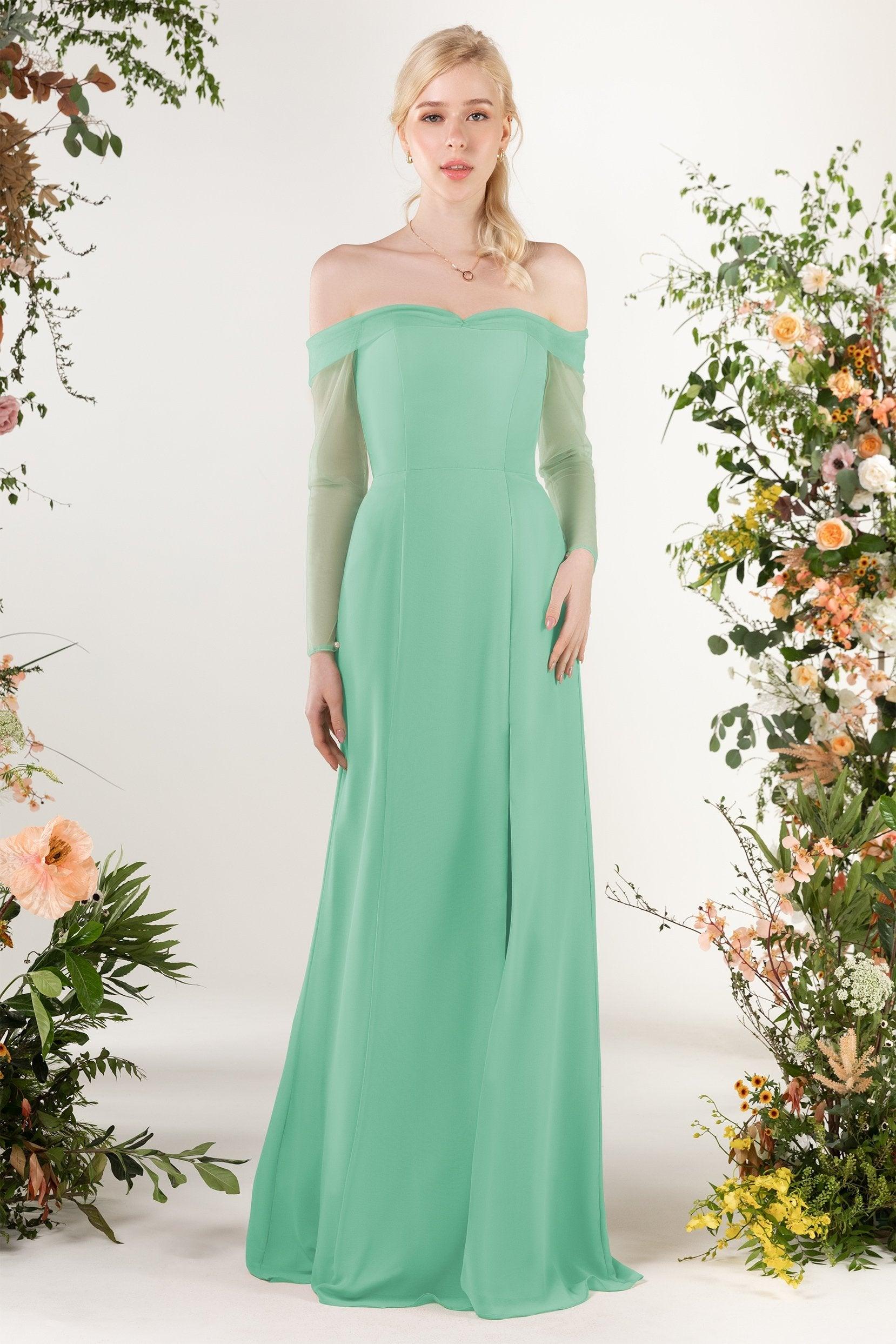 Trumpet Sweep-Brush Train Chiffon Bridesmaid Dress CB0480 - COCOMELODY