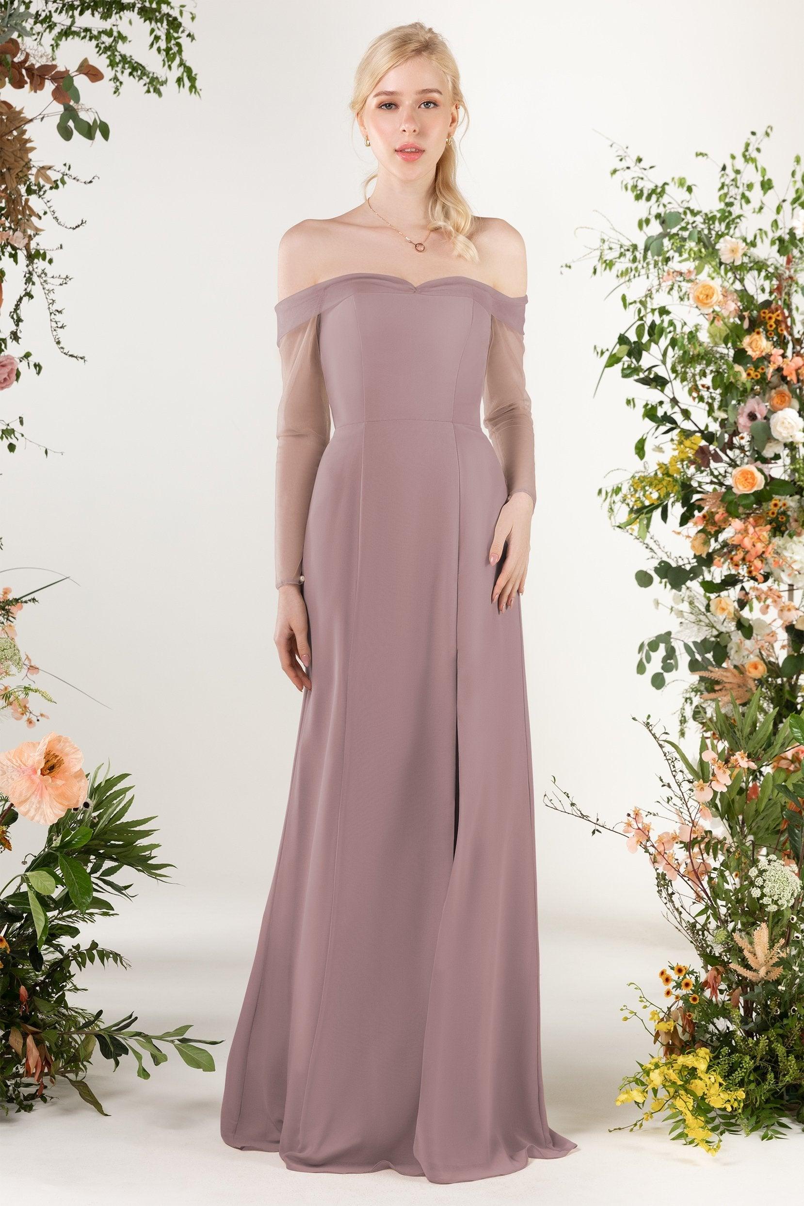 Trumpet Sweep-Brush Train Chiffon Bridesmaid Dress CB0480 - COCOMELODY