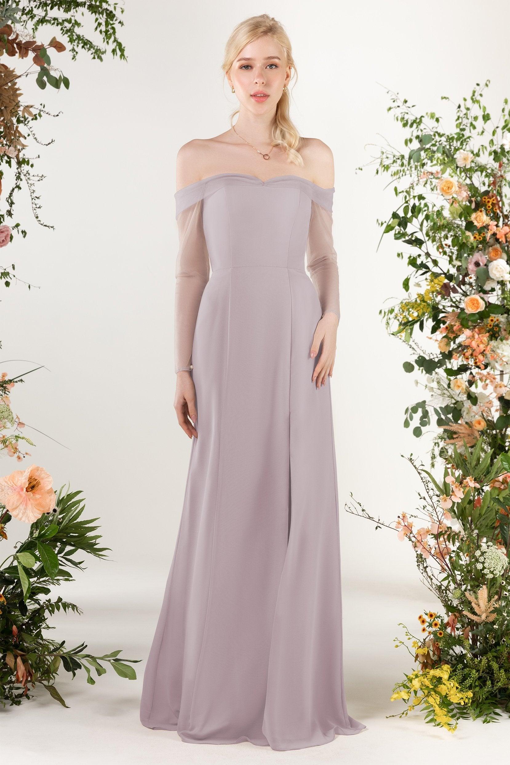 Trumpet Sweep-Brush Train Chiffon Bridesmaid Dress CB0480 - COCOMELODY