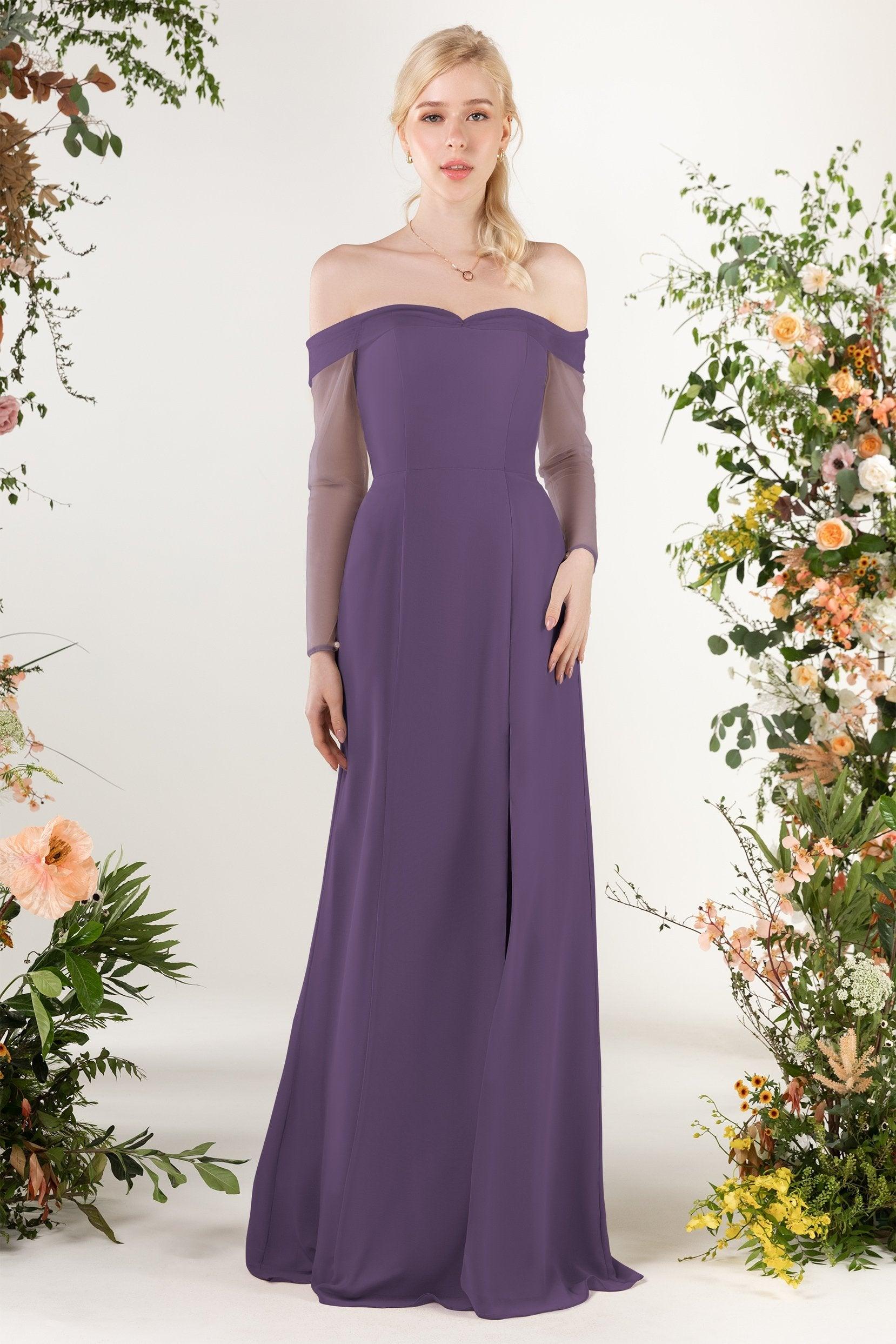 Trumpet Sweep-Brush Train Chiffon Bridesmaid Dress CB0480 - COCOMELODY