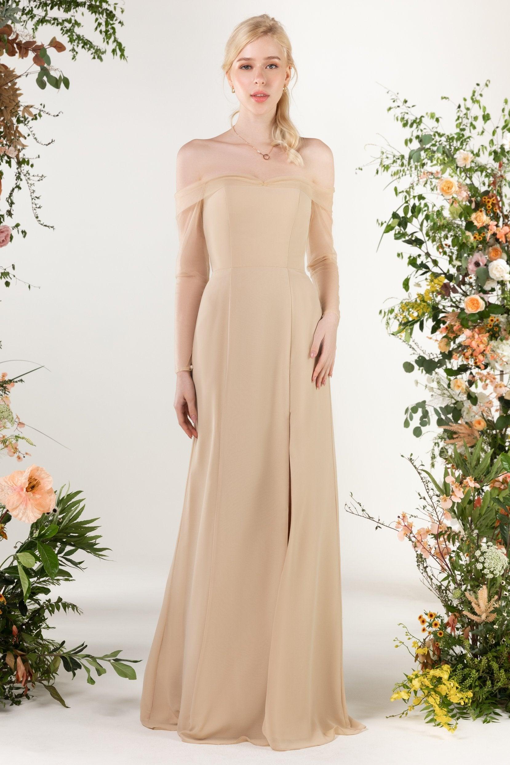 Trumpet Sweep-Brush Train Chiffon Bridesmaid Dress CB0480 - COCOMELODY