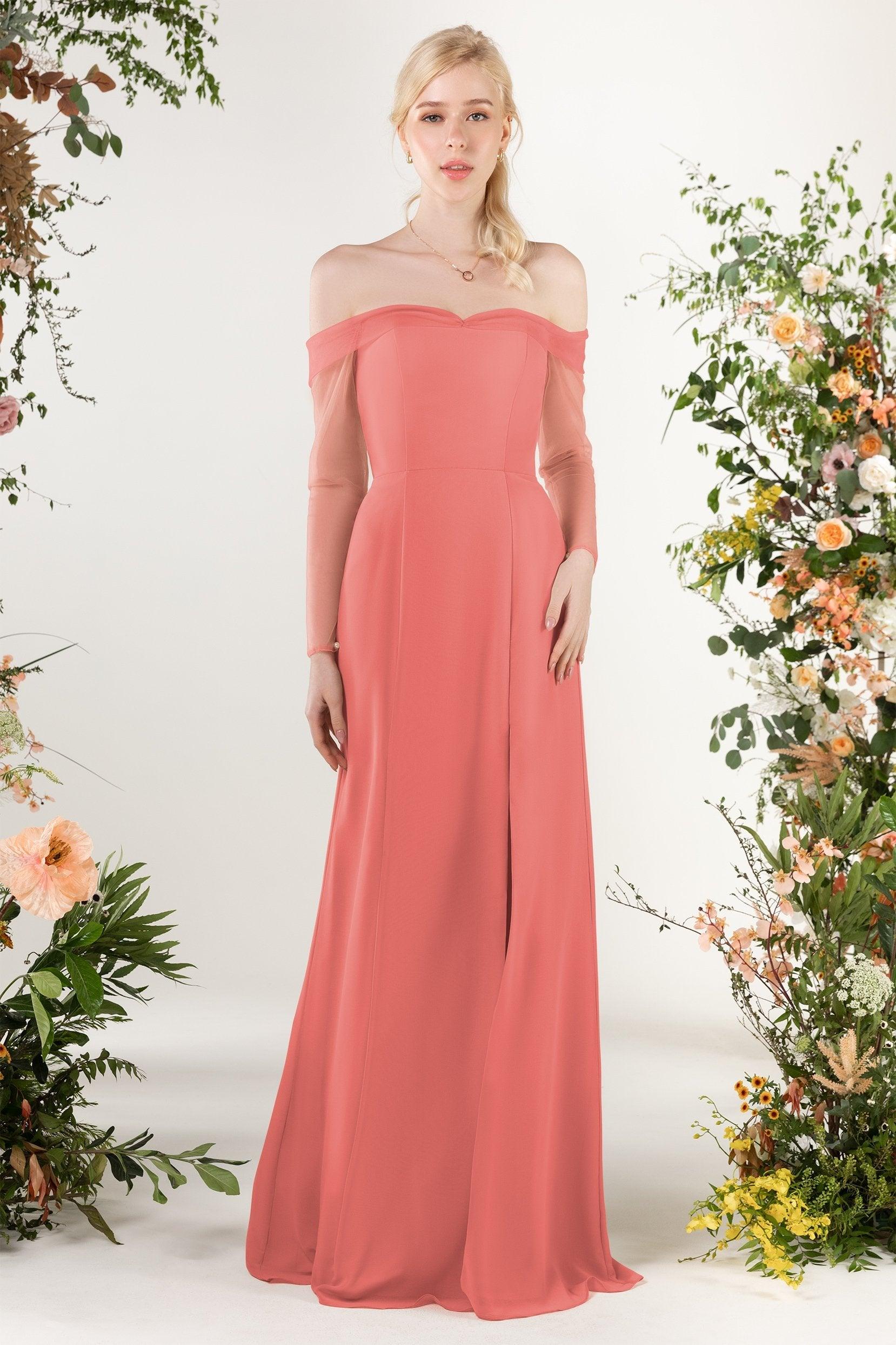 Trumpet Sweep-Brush Train Chiffon Bridesmaid Dress CB0480 - COCOMELODY