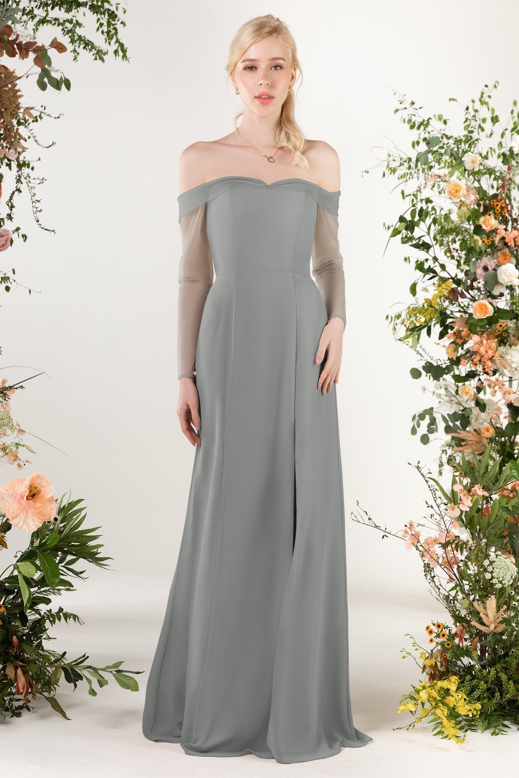 Trumpet Sweep-Brush Train Chiffon Bridesmaid Dress CB0480 - COCOMELODY
