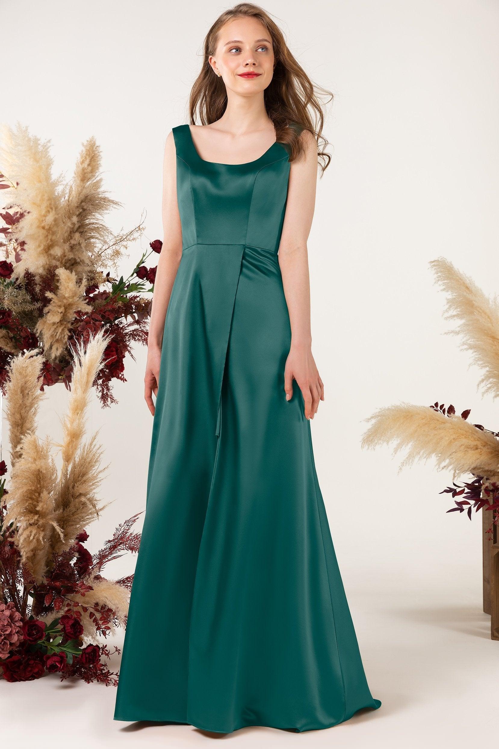 Sheath Sweep Luxe Satin Bridesmaid Dress Formal Dresses CB0496 - COCOMELODY