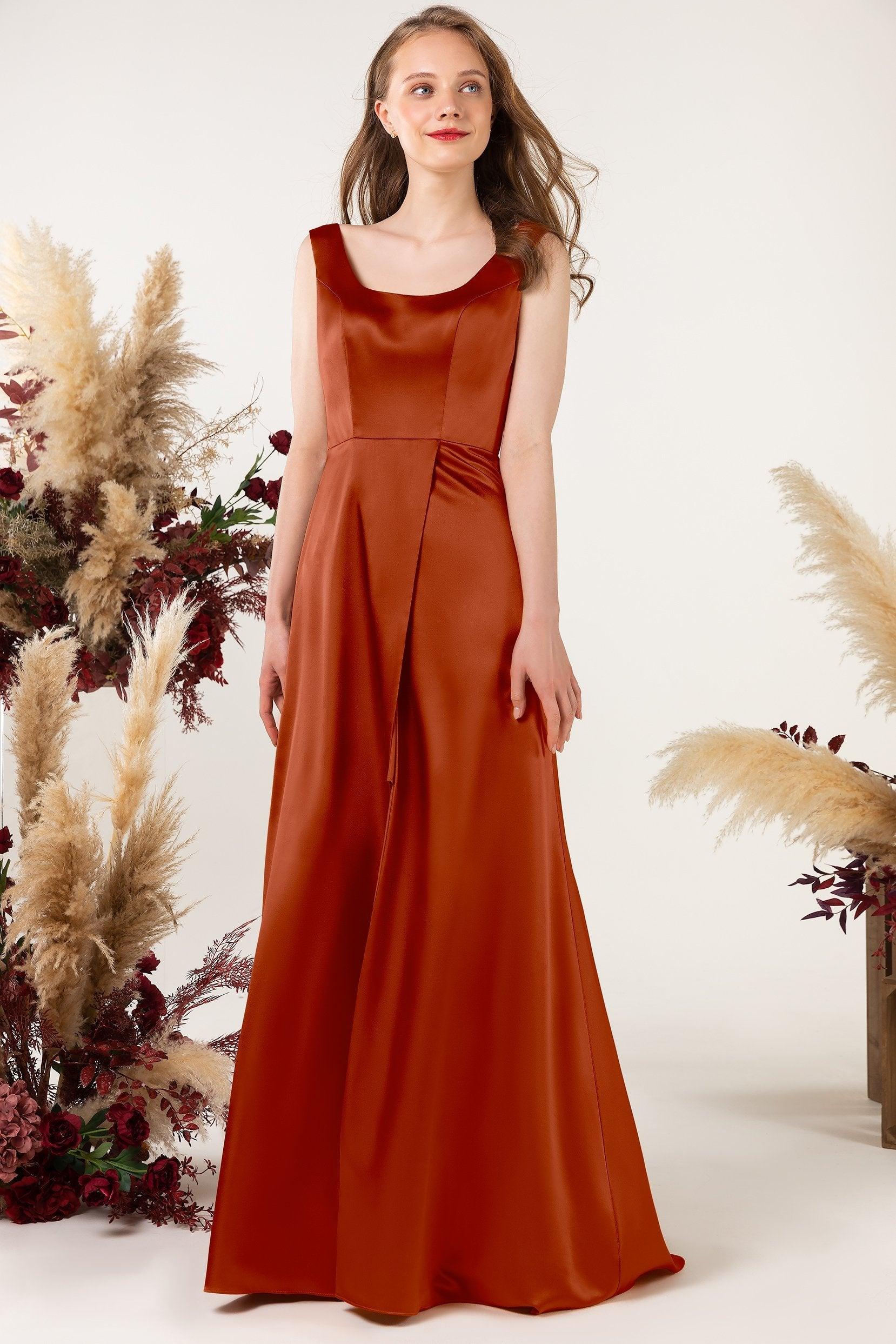 Sheath Sweep Luxe Satin Bridesmaid Dress Formal Dresses CB0496 - COCOMELODY