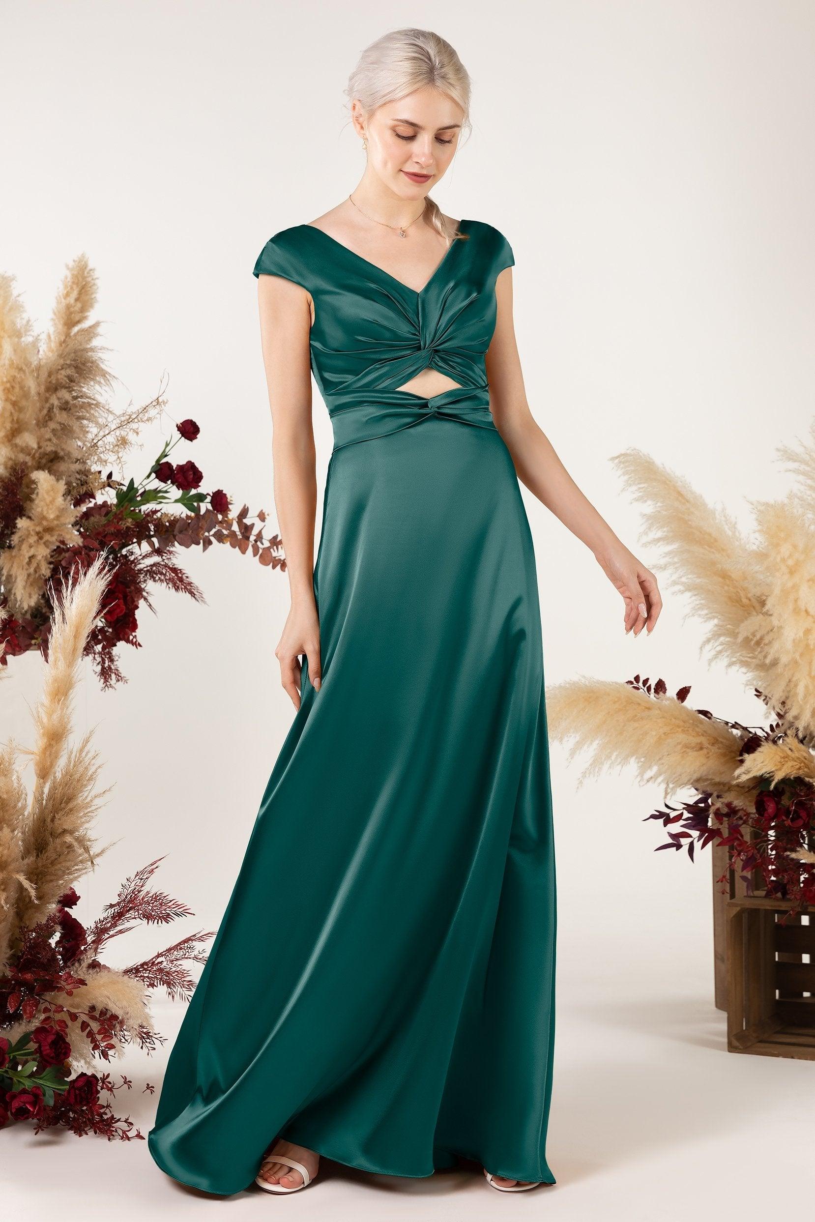 A-Line Sweep Luxe Satin Bridesmaid Dress Formal Dresses CB0497 - COCOMELODY