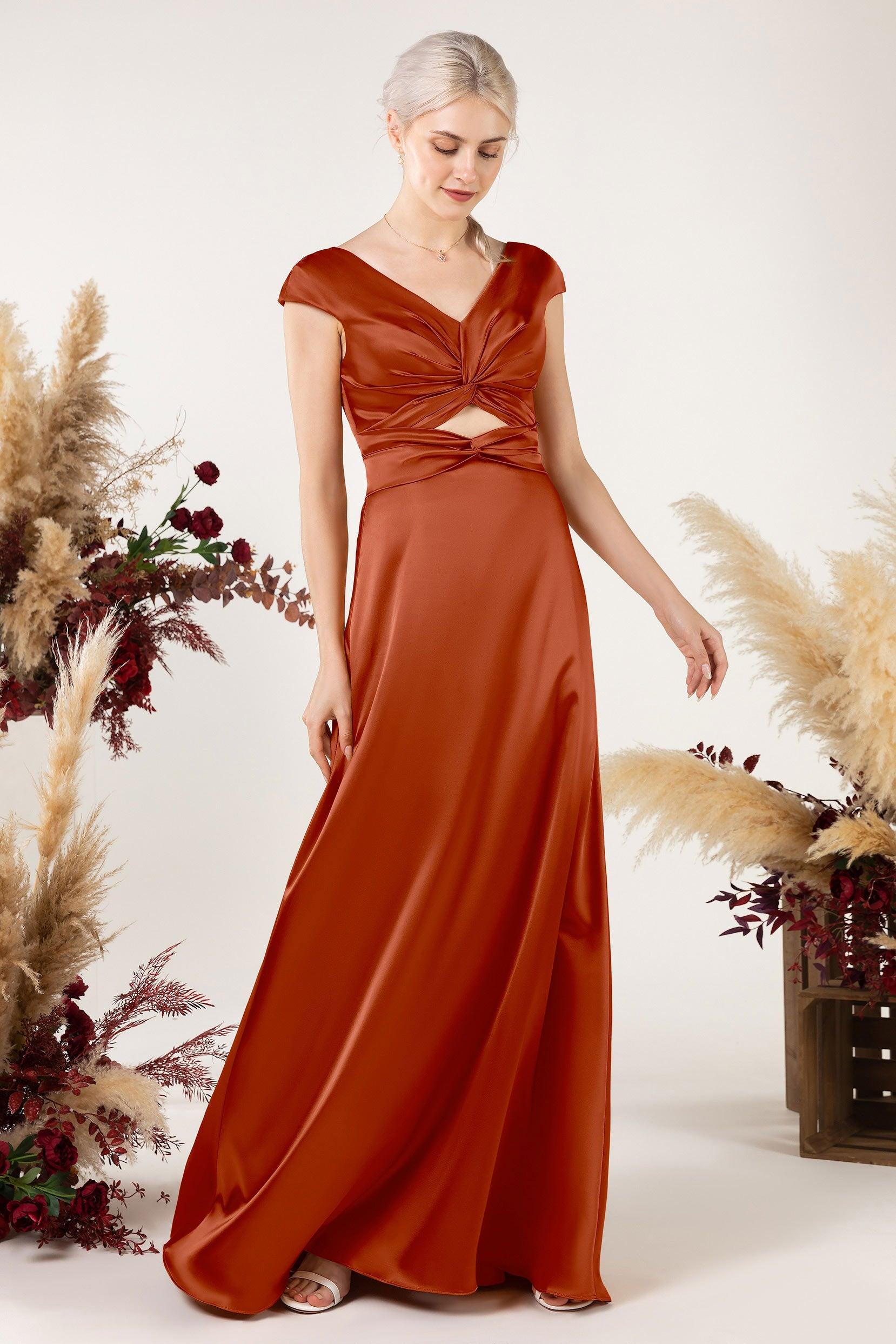 A-Line Sweep Luxe Satin Bridesmaid Dress Formal Dresses CB0497 - COCOMELODY