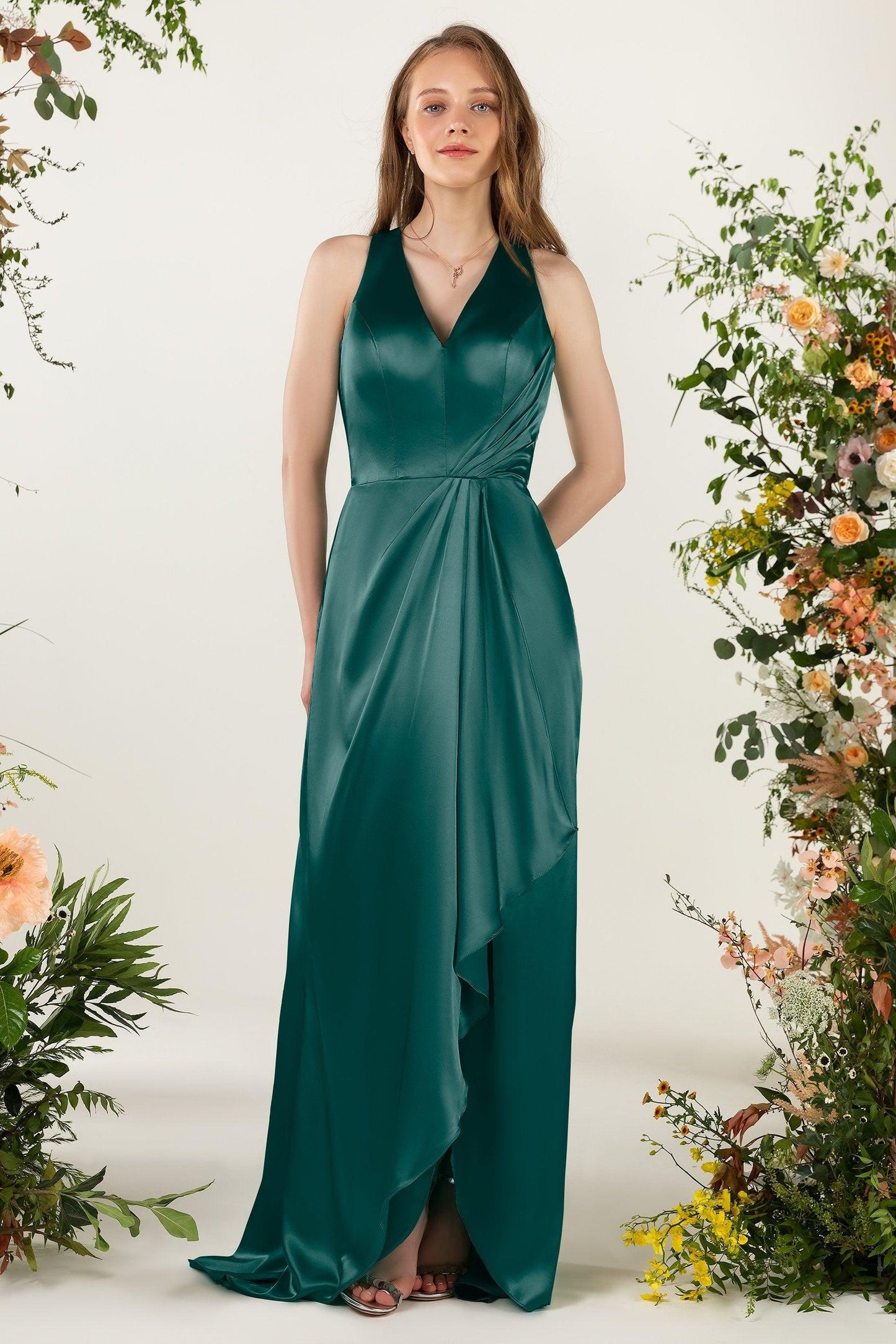 Sheath Sweep Luxe Satin Bridesmaid Dress Formal Dresses CB0499 - COCOMELODY
