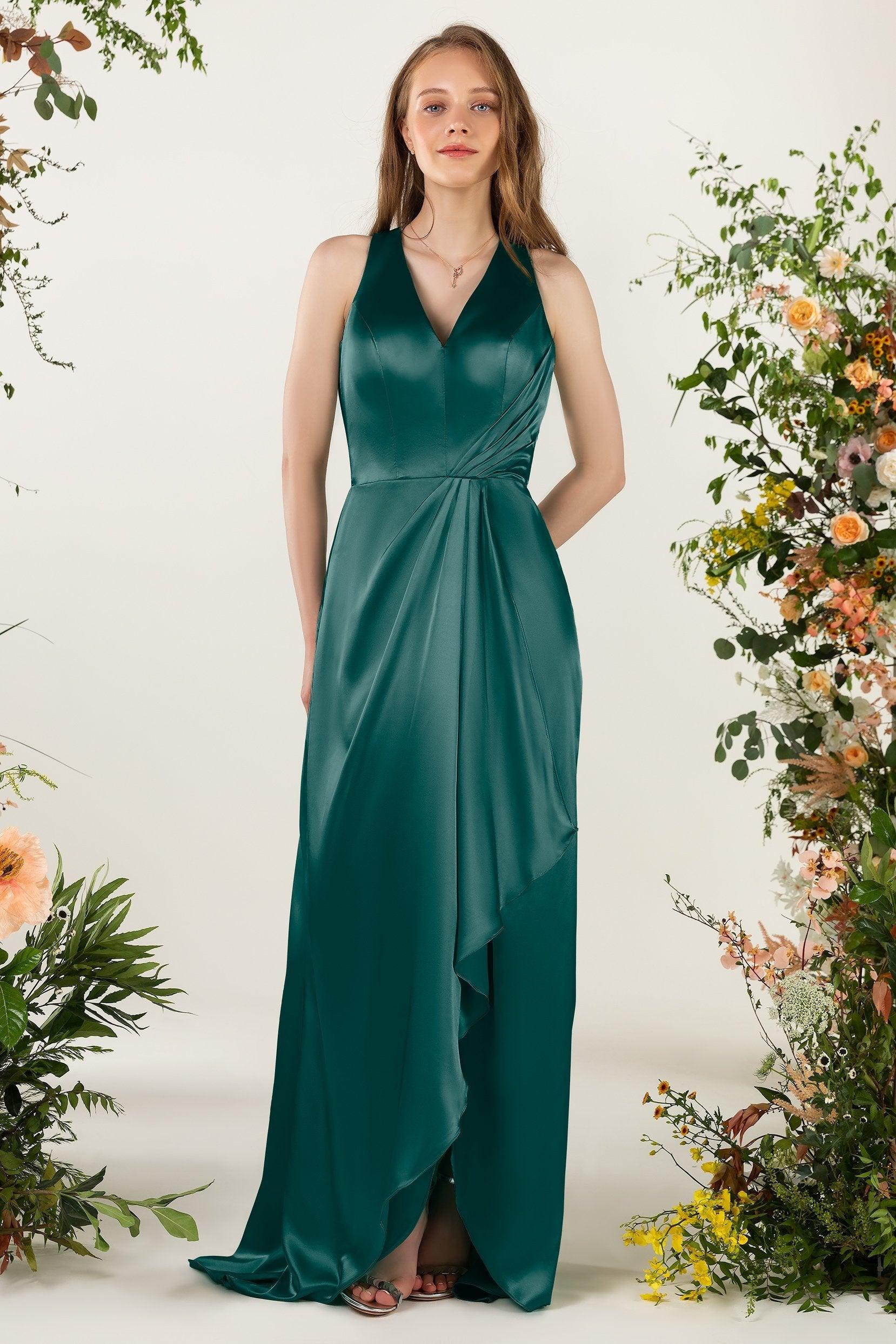 Sheath Sweep Luxe Satin Bridesmaid Dress Formal Dresses CB0499 - COCOMELODY