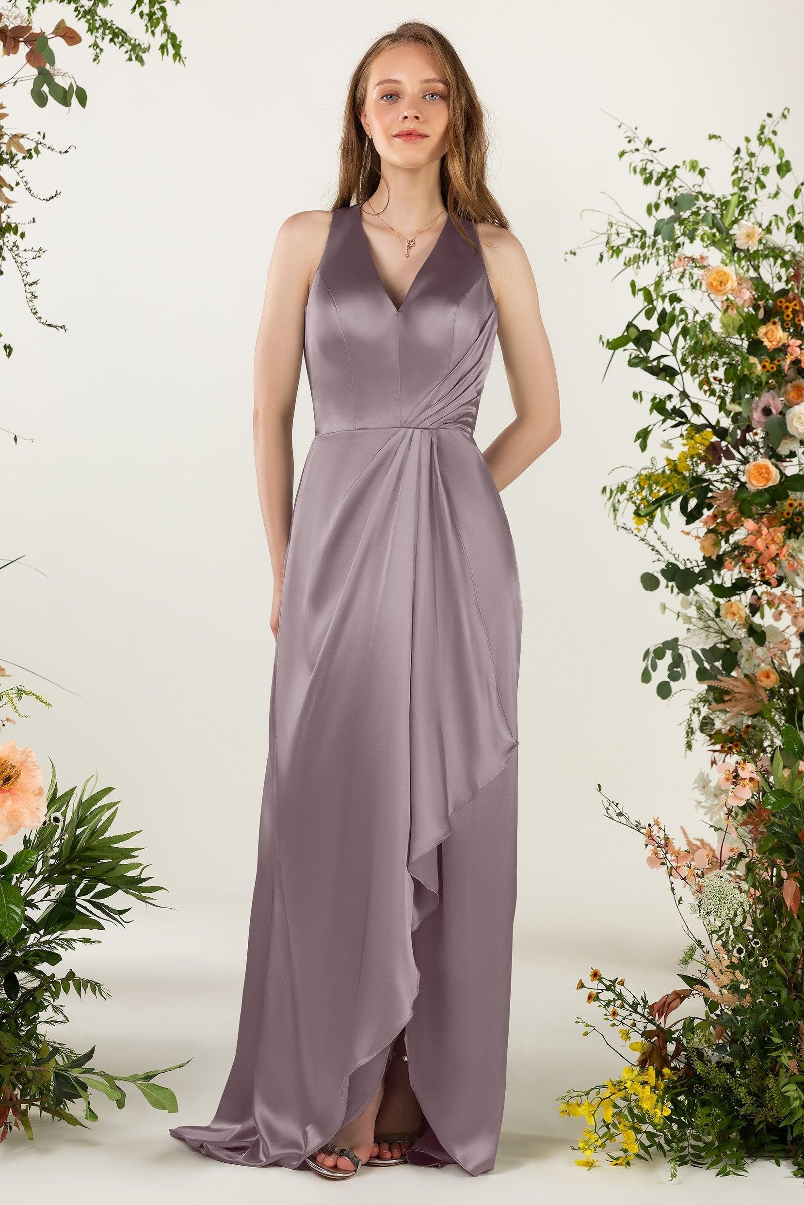 Sheath Sweep Luxe Satin Bridesmaid Dress Formal Dresses CB0499 - COCOMELODY