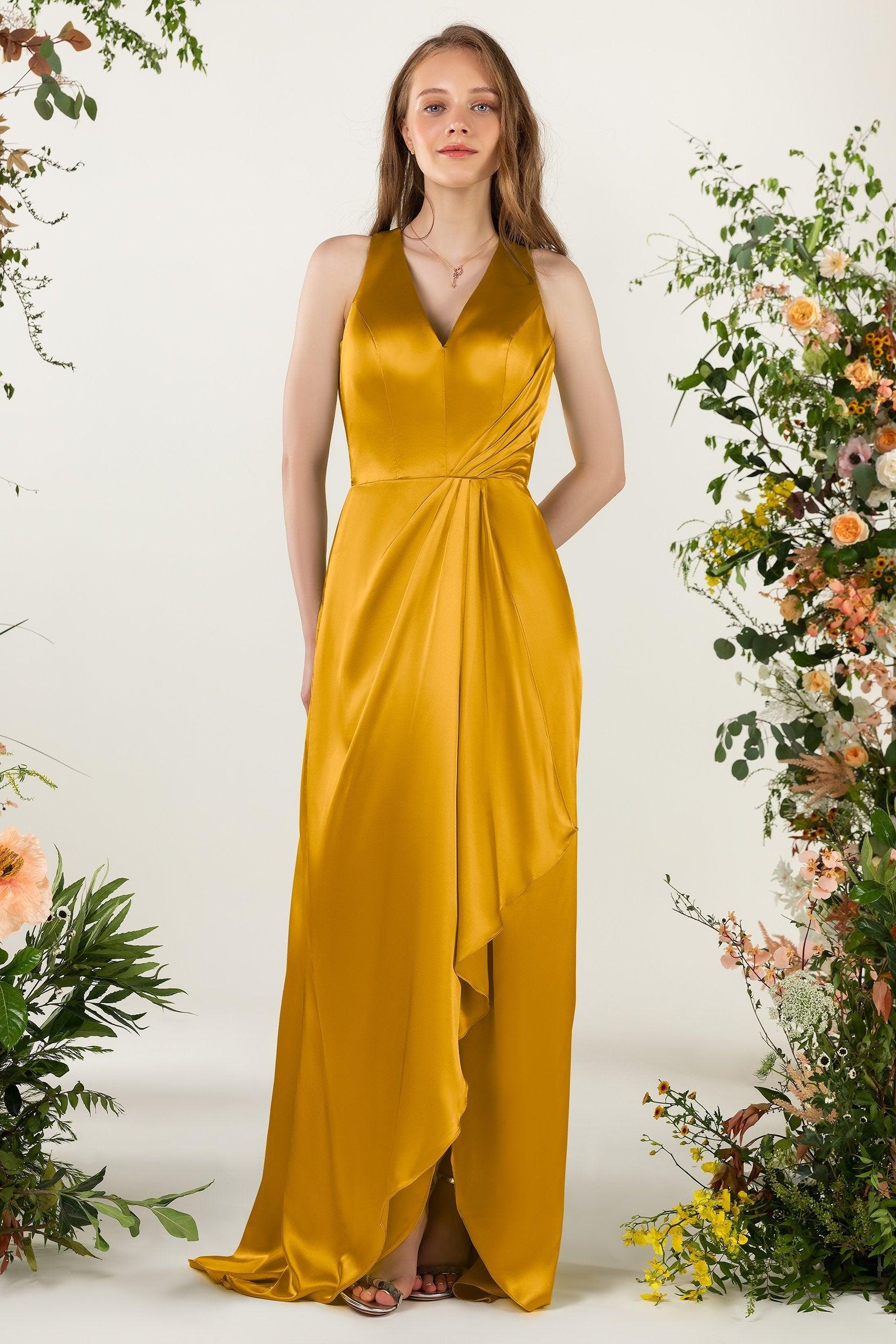 Sheath Sweep Luxe Satin Bridesmaid Dress Formal Dresses CB0499 - COCOMELODY