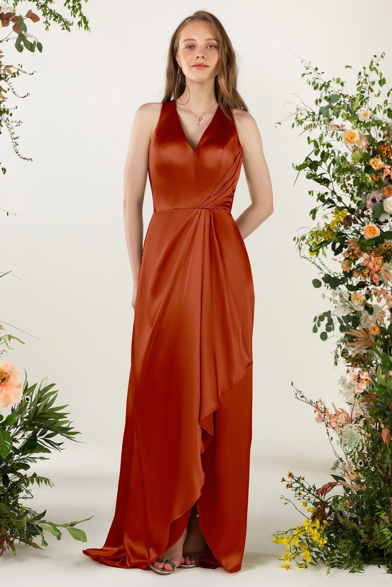 Sheath Sweep Luxe Satin Bridesmaid Dress Formal Dresses CB0499 - COCOMELODY