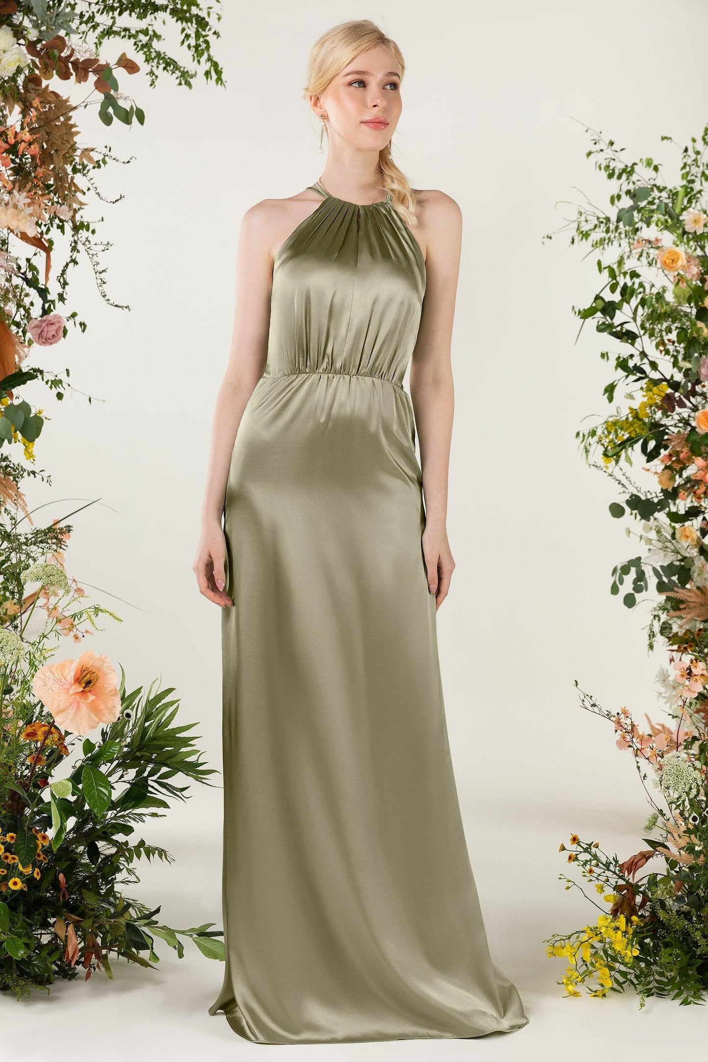 Sheath Sweep Luxe Satin Bridesmaid Dress Formal Dresses CB0501 - COCOMELODY