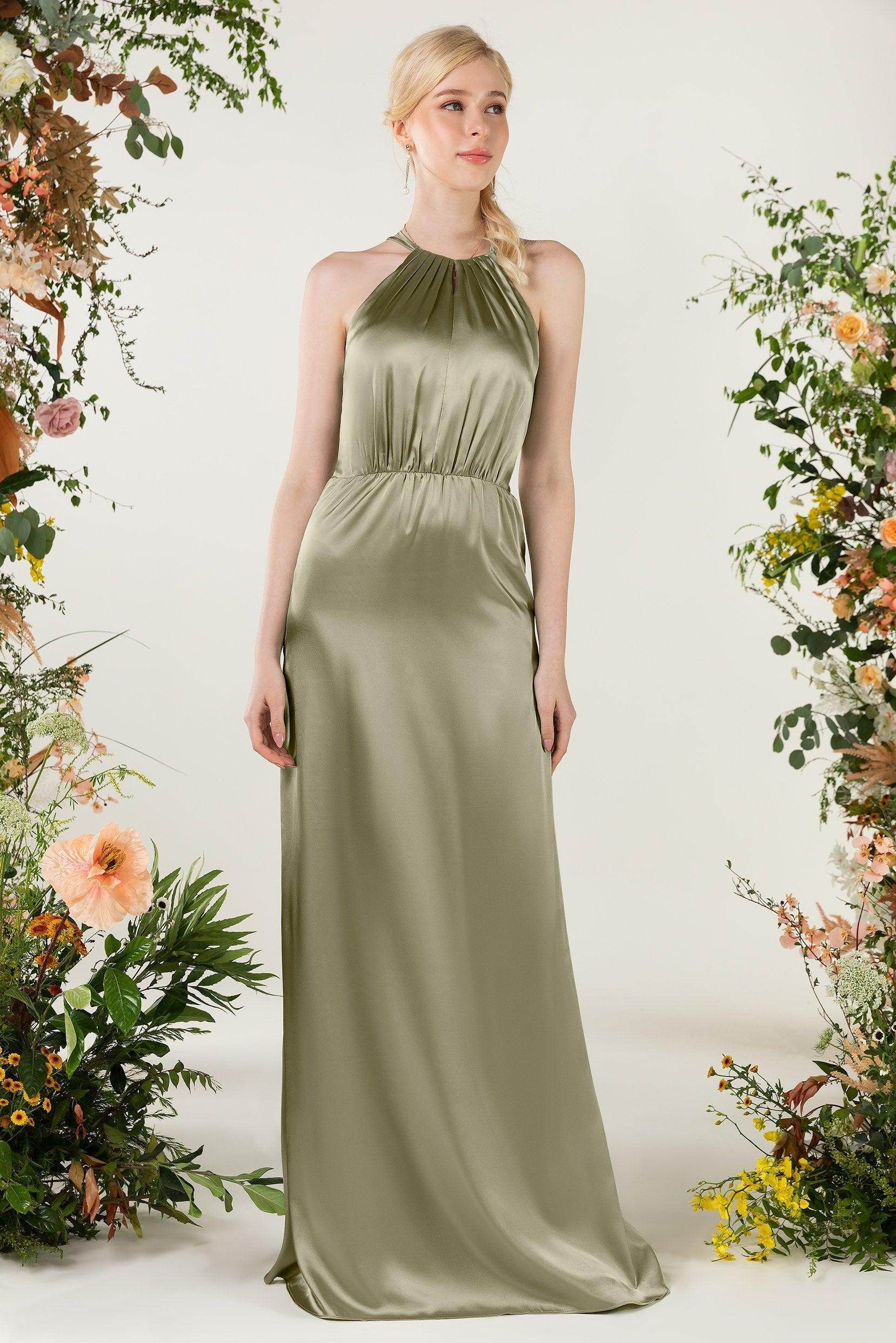 Sheath Sweep Luxe Satin Bridesmaid Dress Formal Dresses CB0501 - COCOMELODY