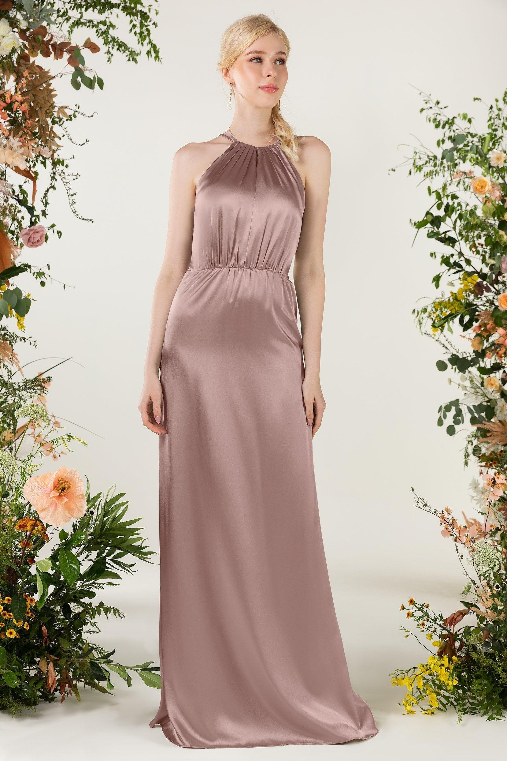 Sheath Sweep Luxe Satin Bridesmaid Dress Formal Dresses CB0501 - COCOMELODY