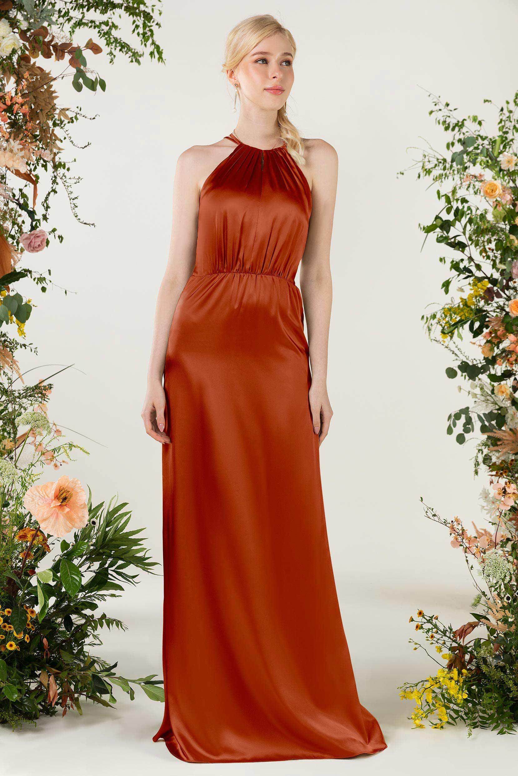 Sheath Sweep Luxe Satin Bridesmaid Dress Formal Dresses CB0501 - COCOMELODY