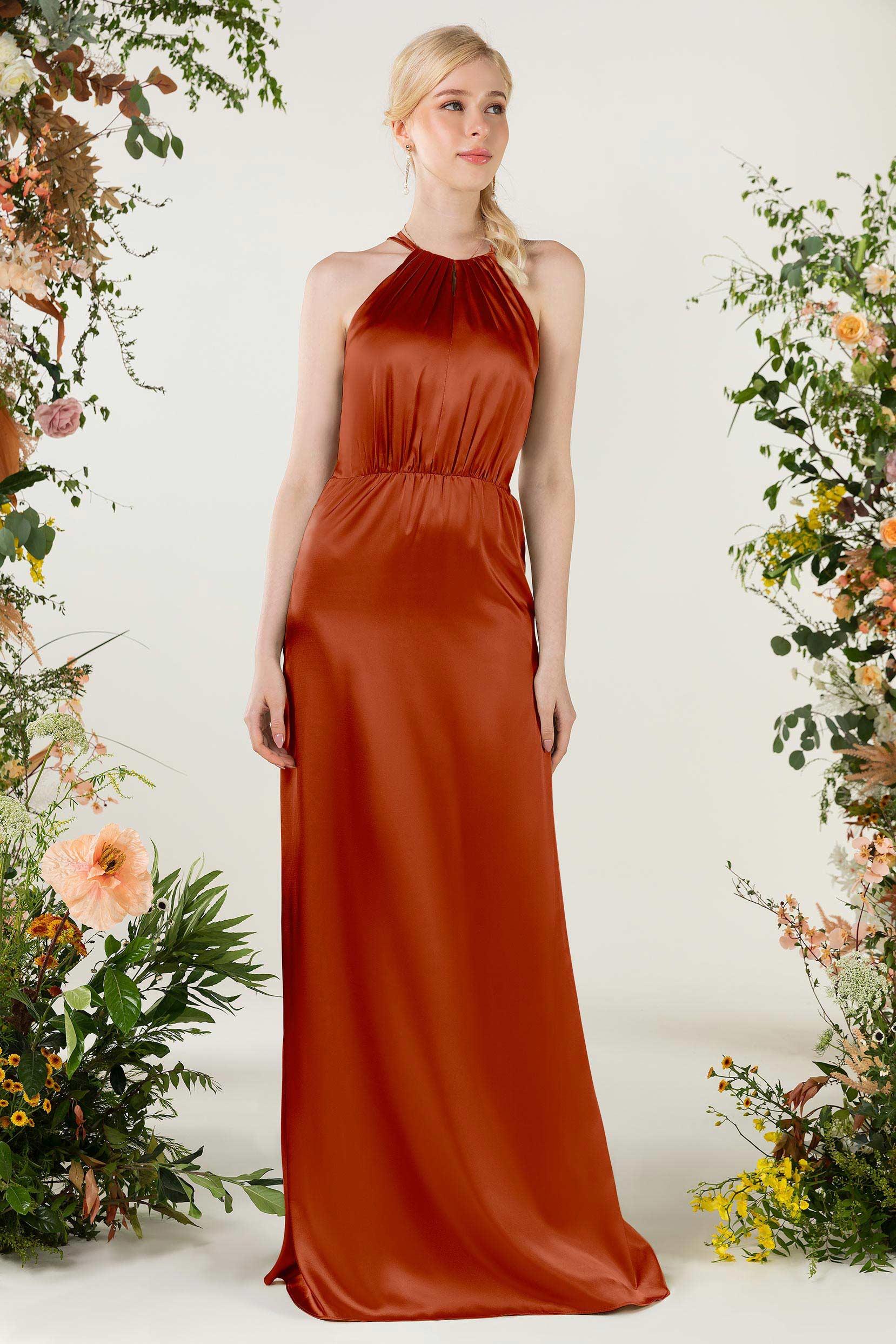 Sheath Sweep Luxe Satin Bridesmaid Dress Formal Dresses CB0501 - COCOMELODY