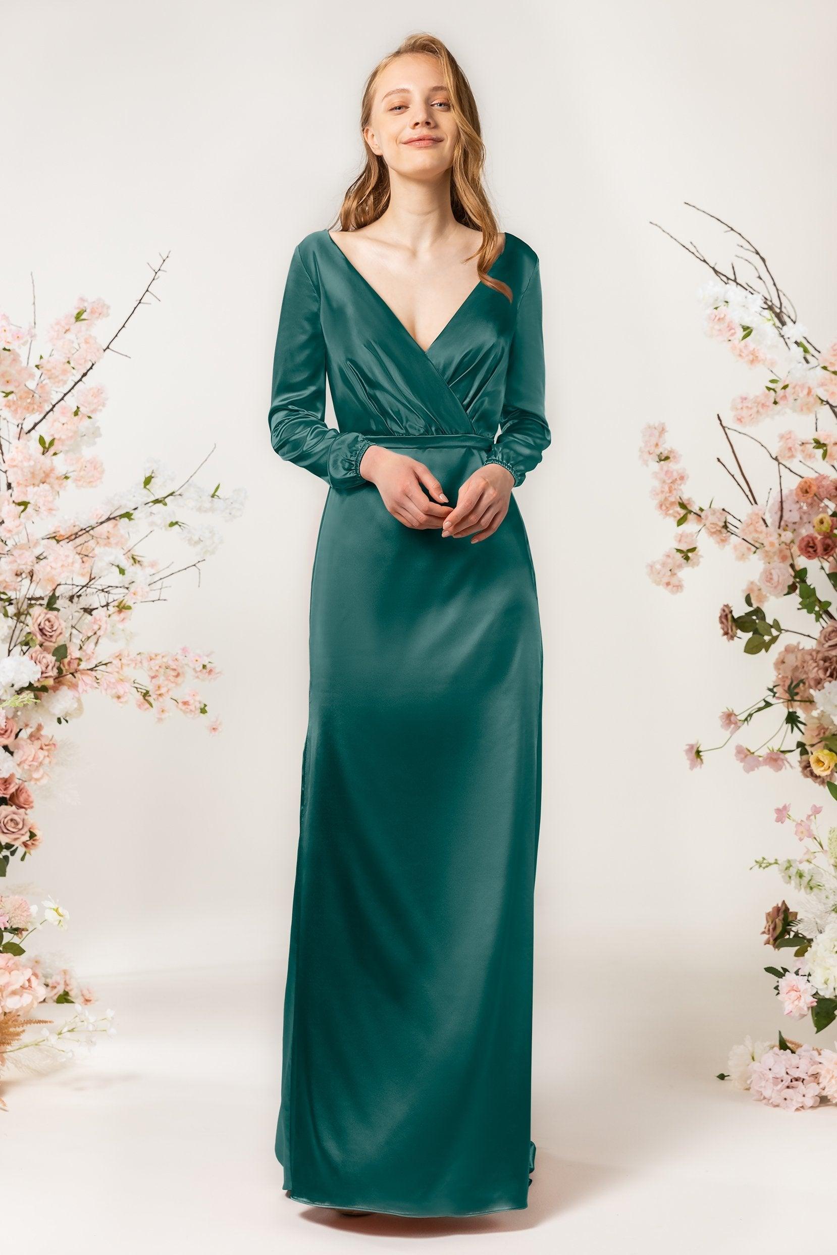 Sheath Sweep Luxe Satin Bridesmaid Dress Formal Dresses CB0506 - COCOMELODY