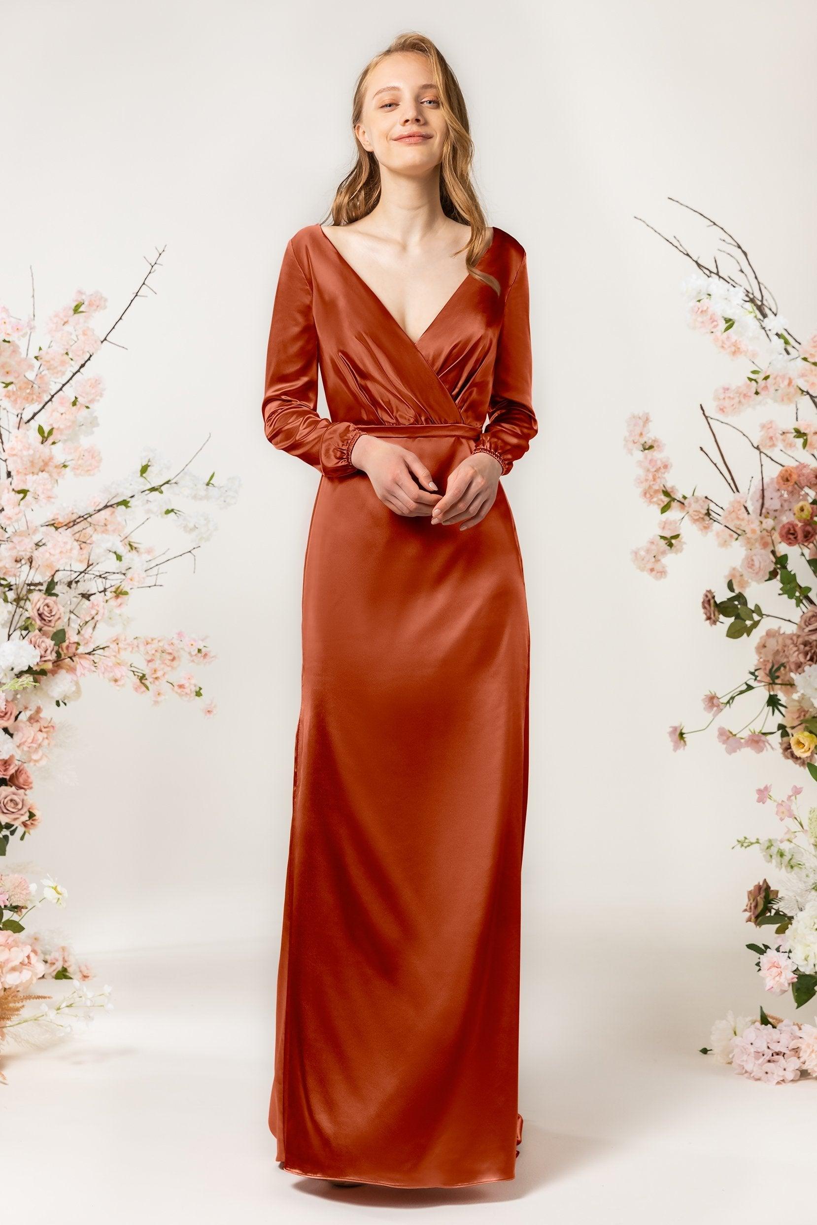 Sheath Sweep Luxe Satin Bridesmaid Dress Formal Dresses CB0506 - COCOMELODY