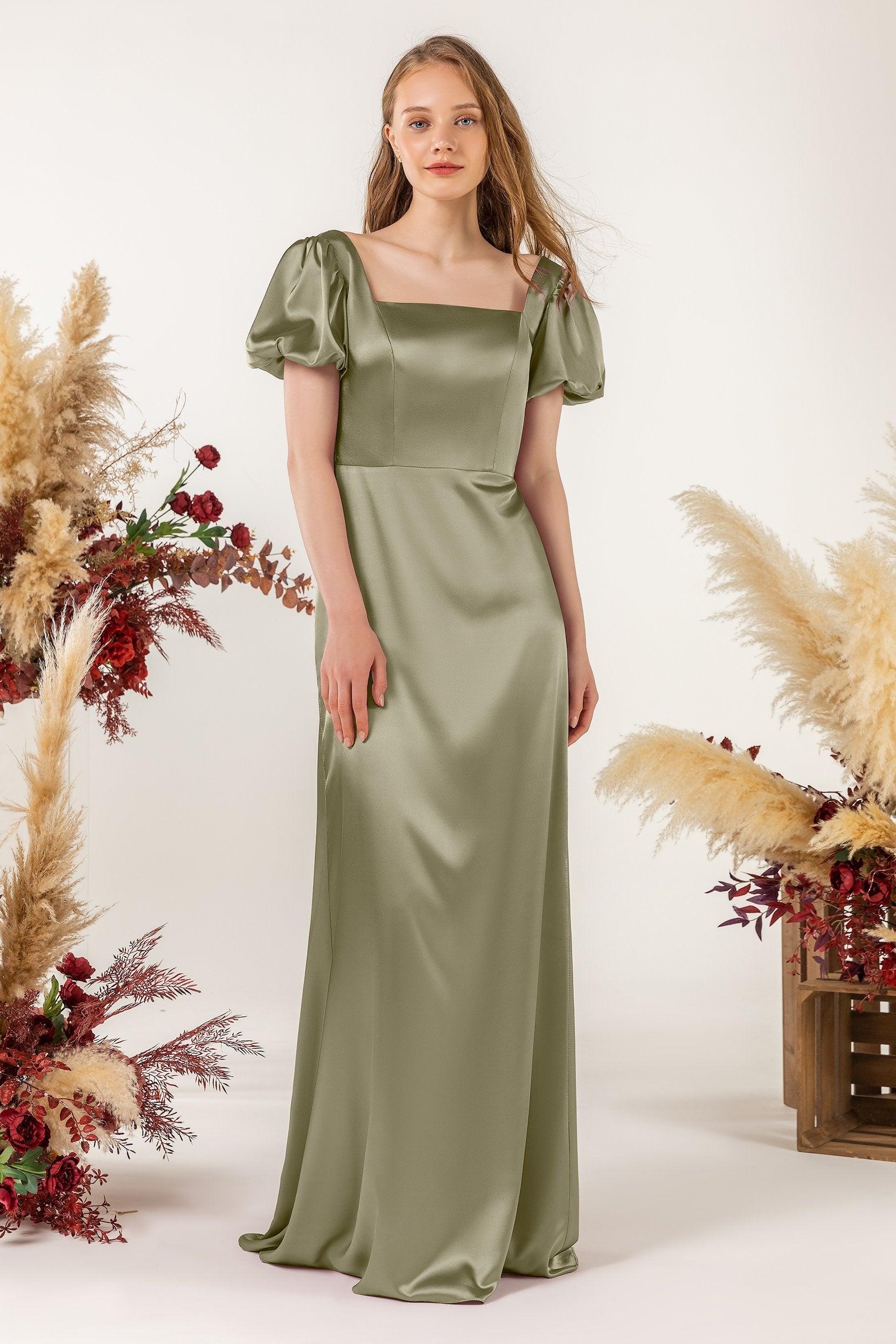Sheath Sweep Luxe Satin Bridesmaid Dress Formal Dresses CB0511 - COCOMELODY