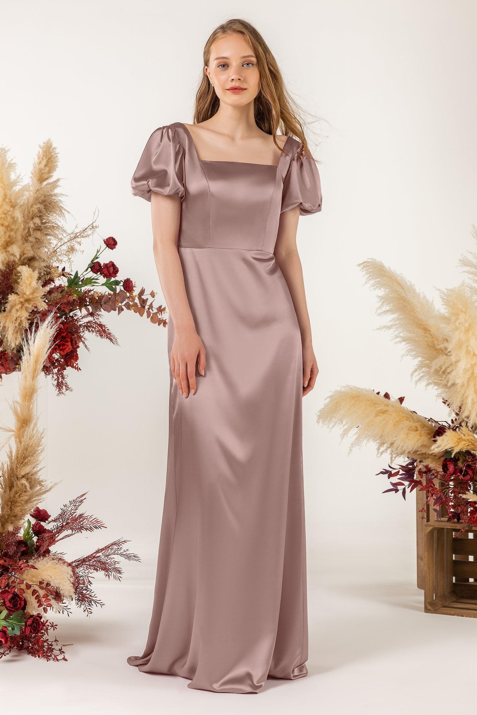 Sheath Sweep Luxe Satin Bridesmaid Dress Formal Dresses CB0511 - COCOMELODY