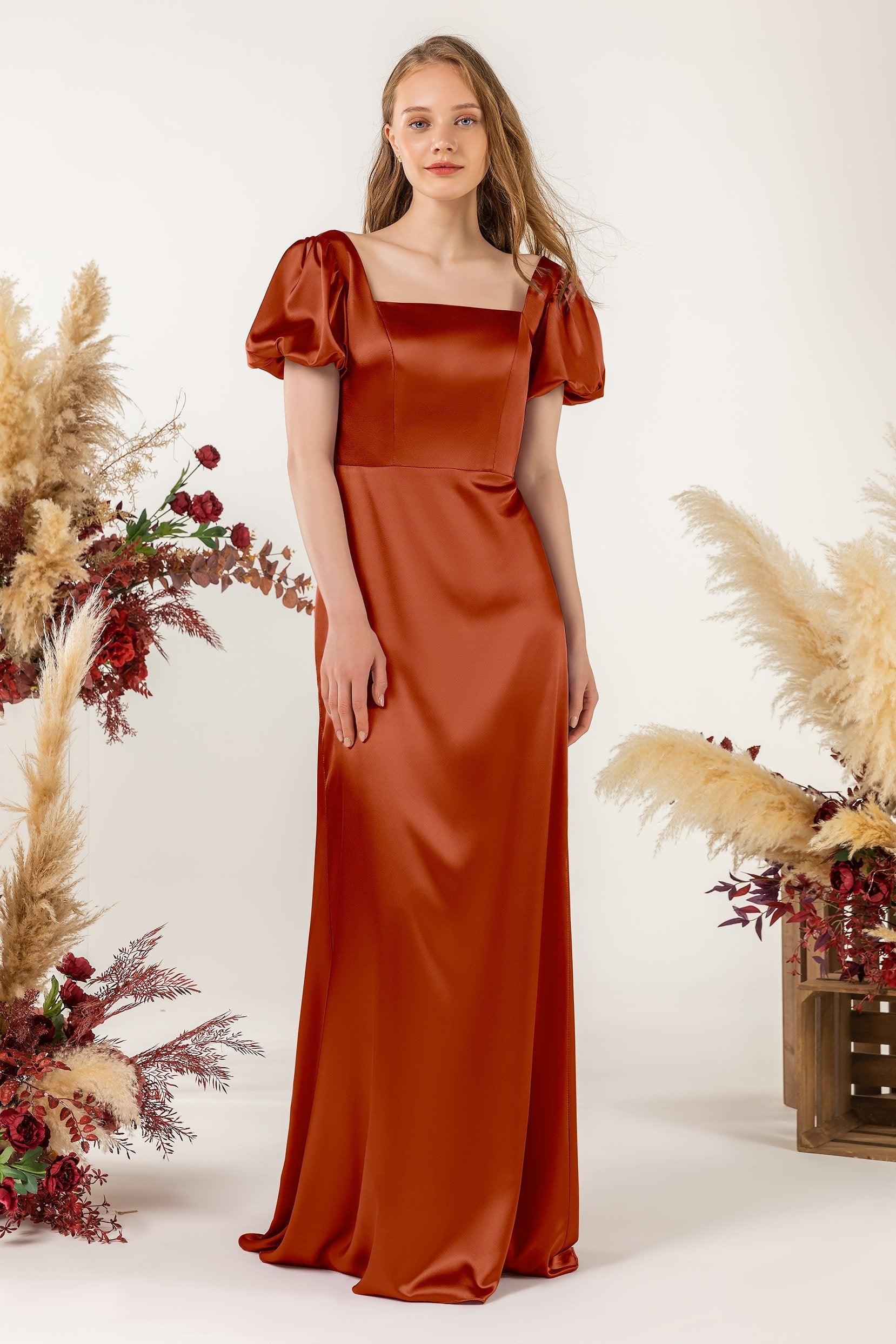 Sheath Sweep Luxe Satin Bridesmaid Dress Formal Dresses CB0511 - COCOMELODY