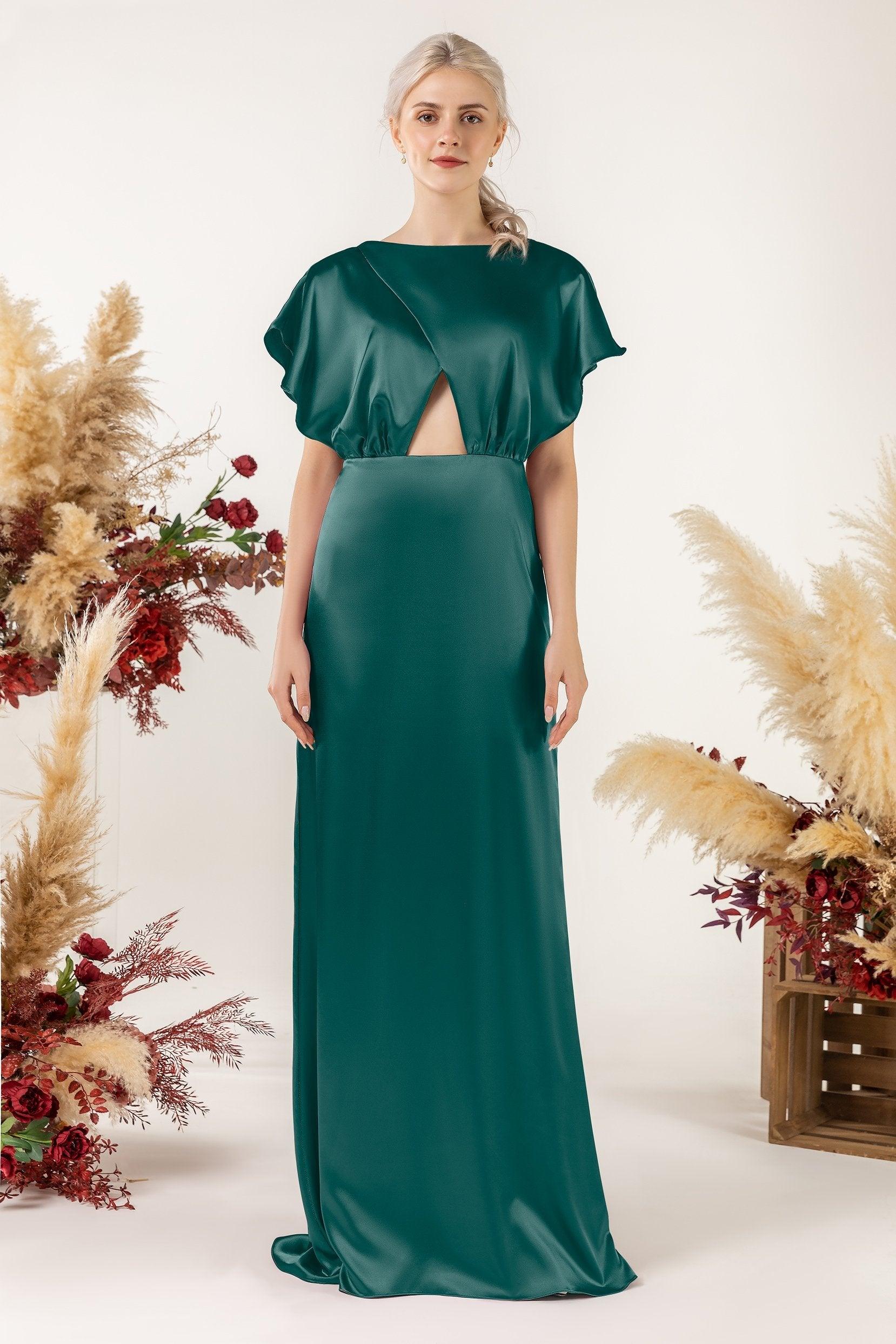 Sheath Sweep Luxe Satin Bridesmaid Dress Formal Dresses CB0512 - COCOMELODY