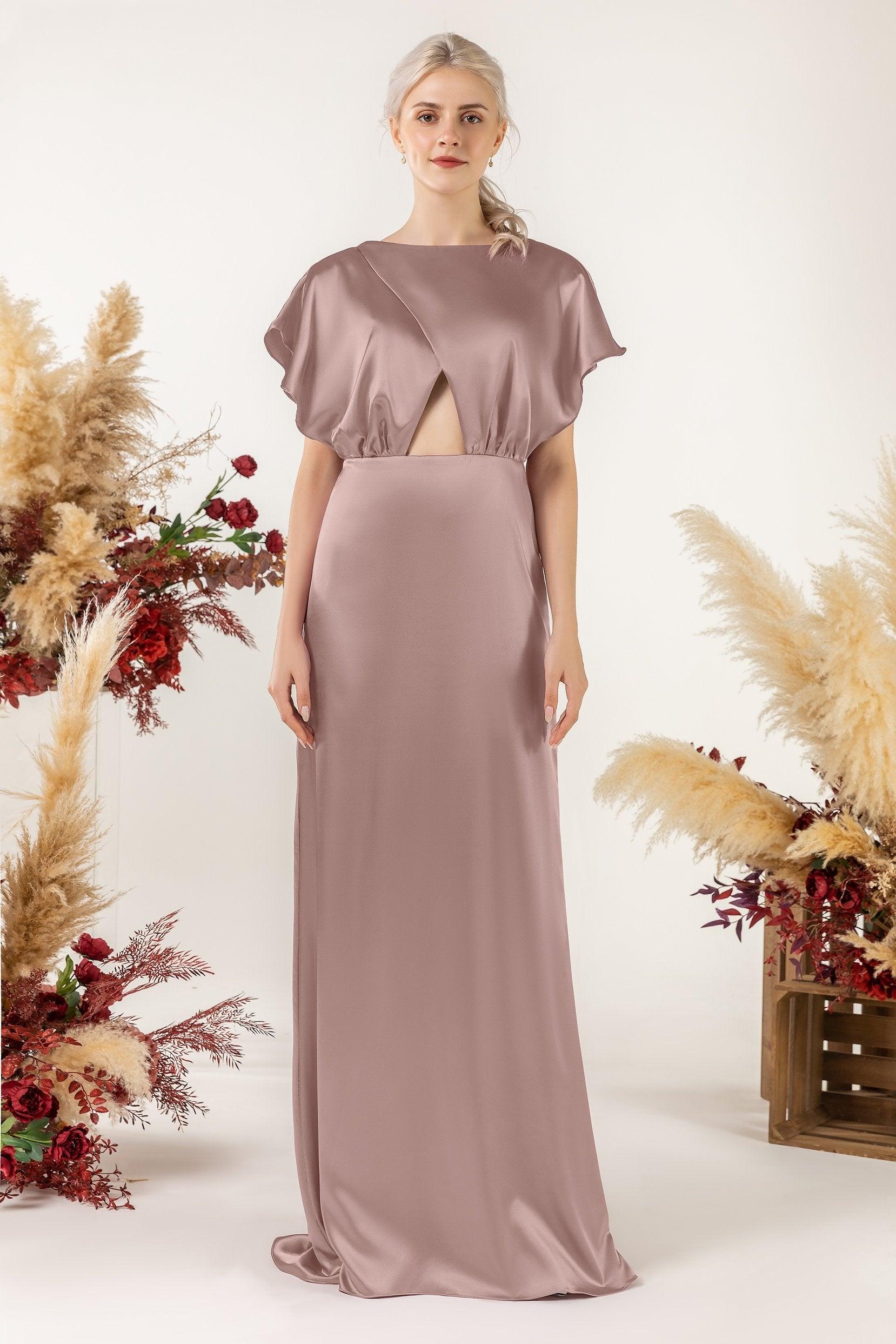Sheath Sweep Luxe Satin Bridesmaid Dress Formal Dresses CB0512 - COCOMELODY